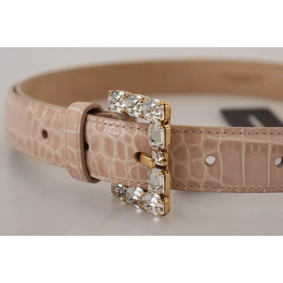 Dolce & Gabbana Beige Leather Crystal Buckle Women Belt Dolce & Gabbana Rosy Brown