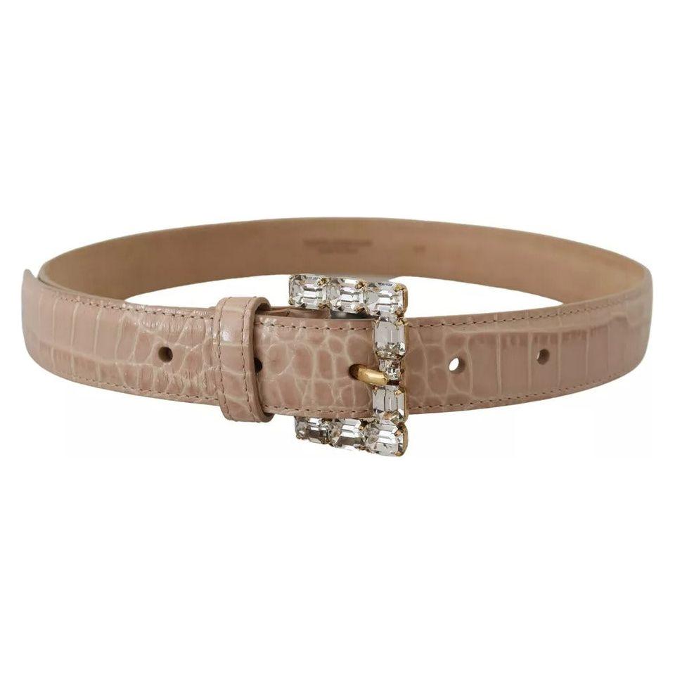 Dolce & Gabbana Beige Leather Crystal Buckle Women Belt Dolce & Gabbana Rosy Brown
