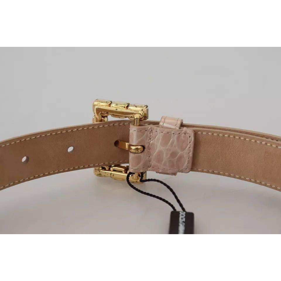 Dolce & Gabbana Beige Leather Crystal Buckle Women Belt Dolce & Gabbana Gray