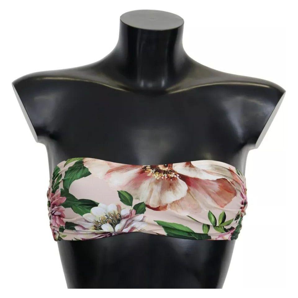 Dolce & Gabbana Pink Floral Print Swimsuit Beachwear Bikini Top Dolce & Gabbana Gray