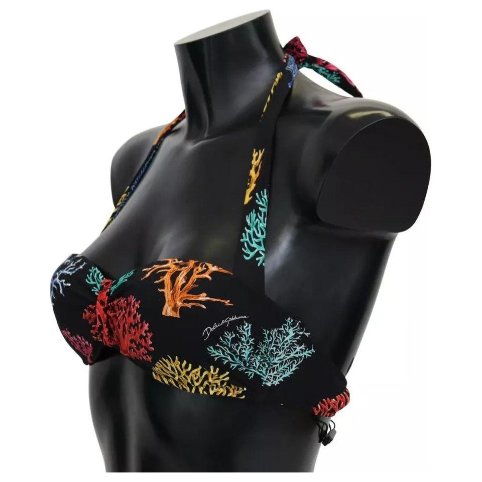 Dolce & Gabbana Black Corals Print Swimsuit Beachwear Bikini Top Dolce & Gabbana Black