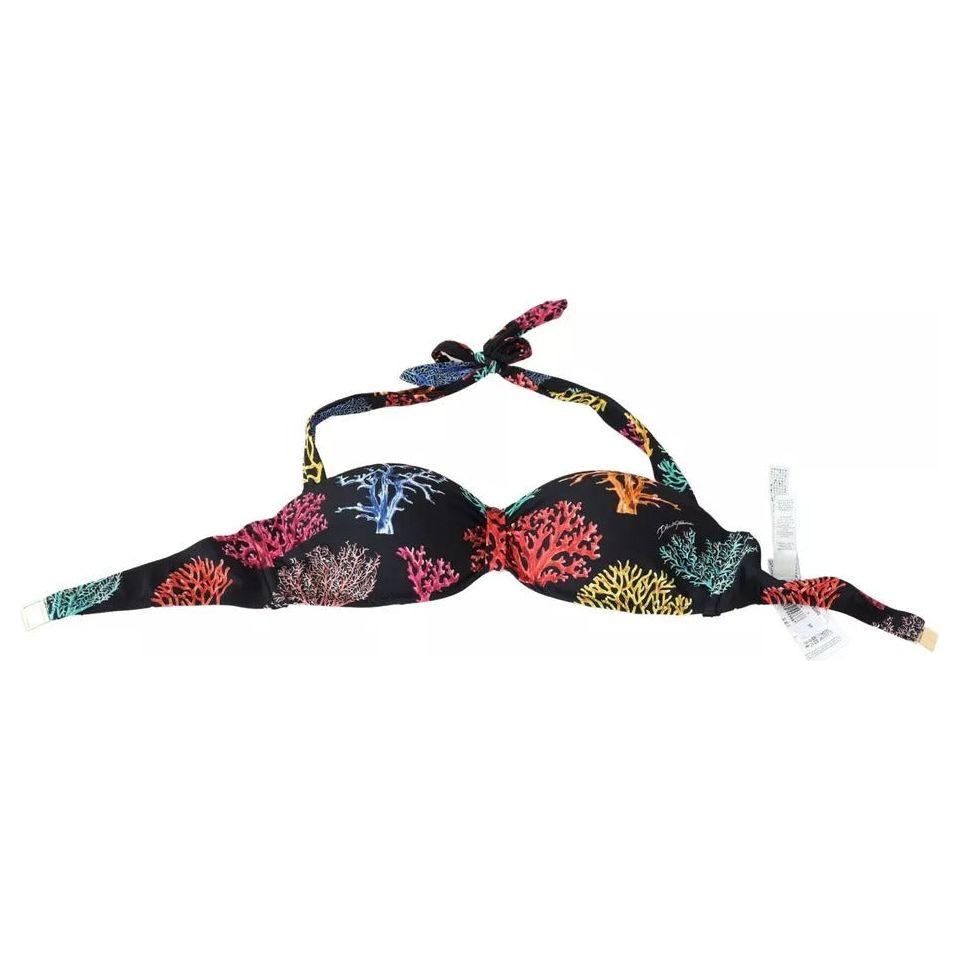 Dolce & Gabbana Black Corals Print Swimsuit Beachwear Bikini Top Dolce & Gabbana Light Gray