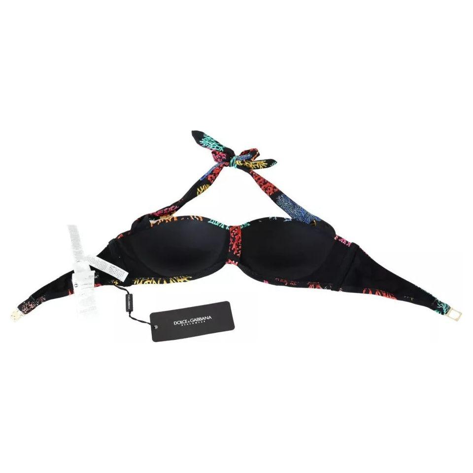Dolce & Gabbana Black Corals Print Swimsuit Beachwear Bikini Top Dolce & Gabbana Light Gray