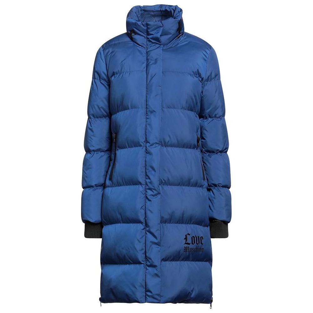 Love Moschino Chic Long Down Jacket with Logo Detail Love Moschino Dark Slate Blue