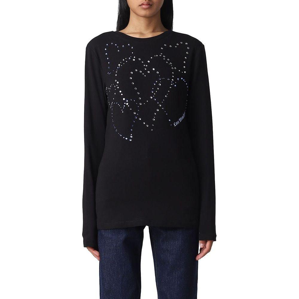 Love Moschino Rhinestone Heart Embellished Cotton Tee Love Moschino Black