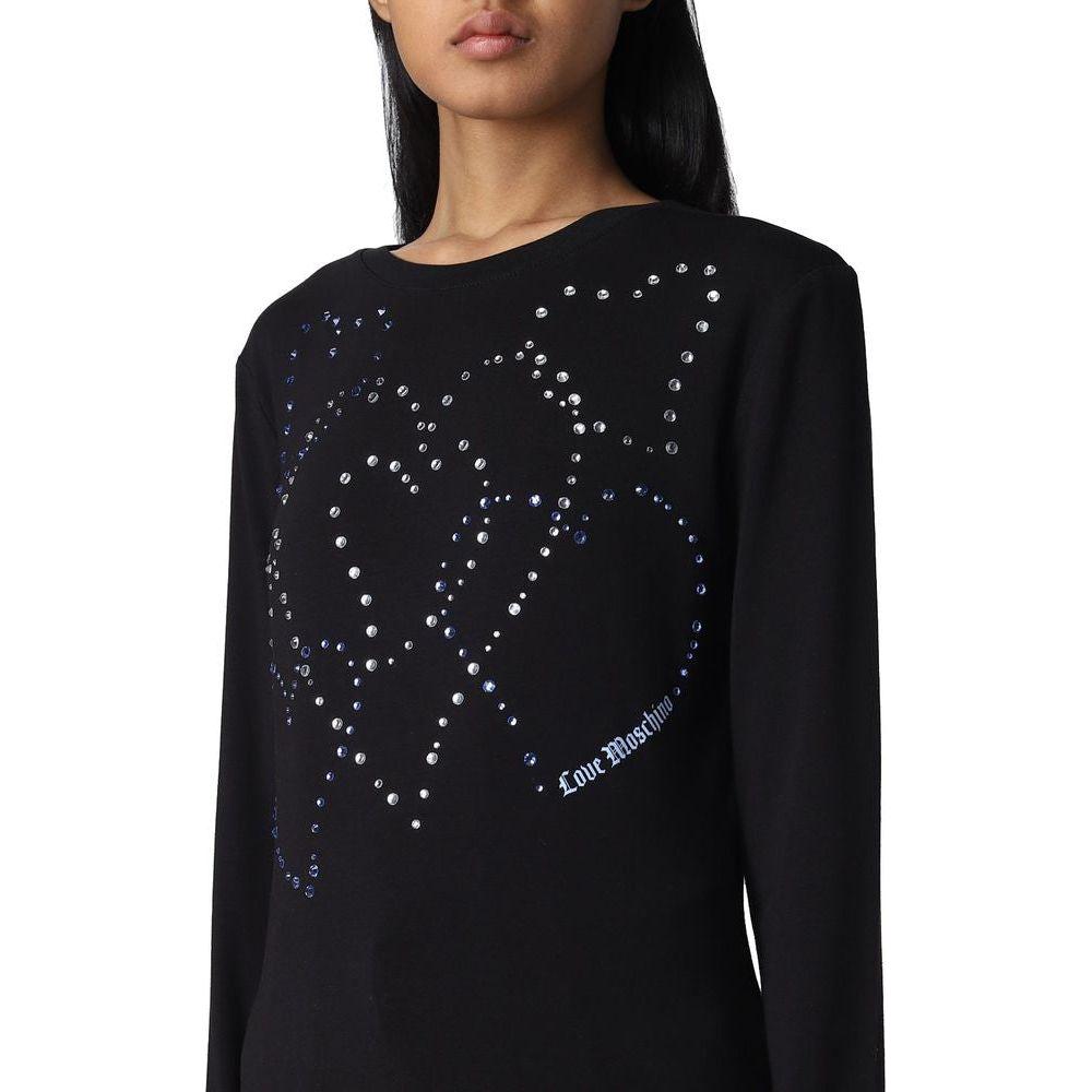 Love Moschino Rhinestone Heart Embellished Cotton Tee Love Moschino Black