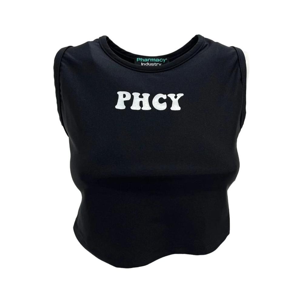 Pharmacy Industry Sleek Sleeveless Lycra Top with Chest Logo Pharmacy Industry Black
