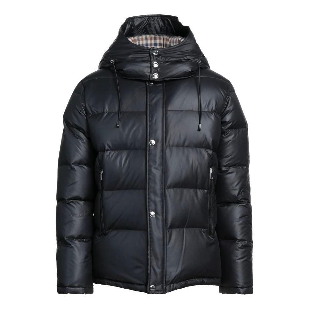 Aquascutum Black Polyester Men Jacket Aquascutum Dark Slate Gray