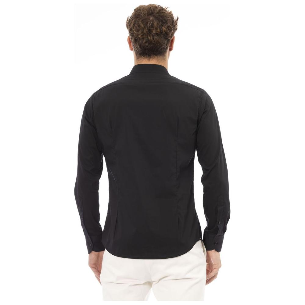 Baldinini Trend Black Cotton Men Shirt Baldinini Trend Dark Slate Gray