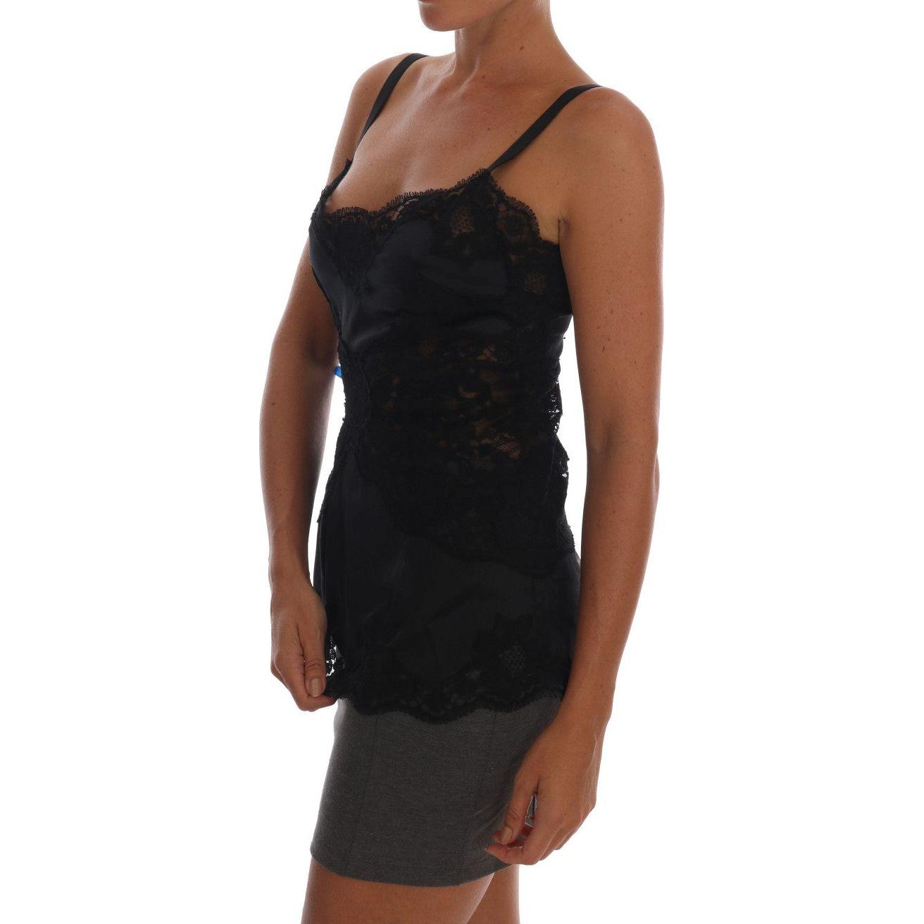 Dolce & Gabbana Silk Blend Black Lace Top Dressing Gown Dolce & Gabbana Black