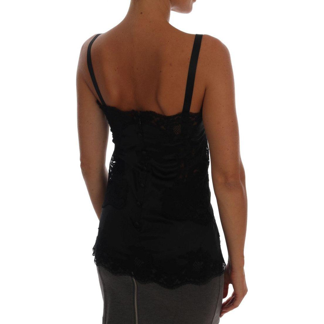 Dolce & Gabbana Silk Blend Black Lace Top Dressing Gown Dolce & Gabbana Black