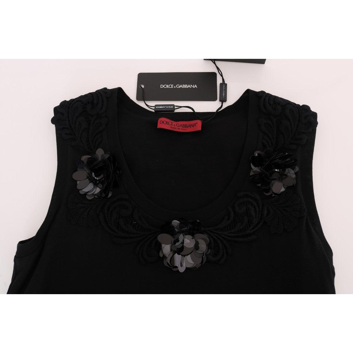 Dolce & Gabbana Black Floral Sequined Cami Blouse Dolce & Gabbana Black