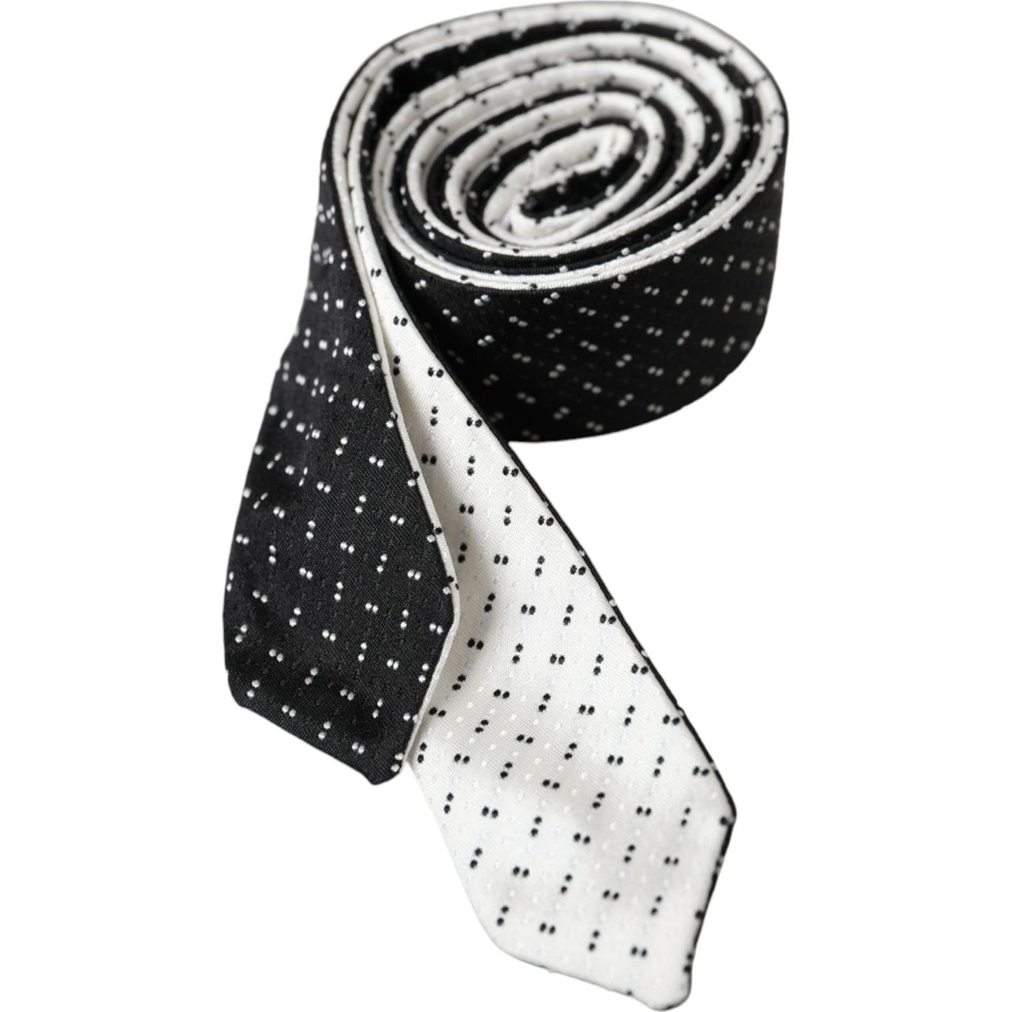 Dolce & Gabbana Black White Patterned Adjustable Tie Dolce & Gabbana Black