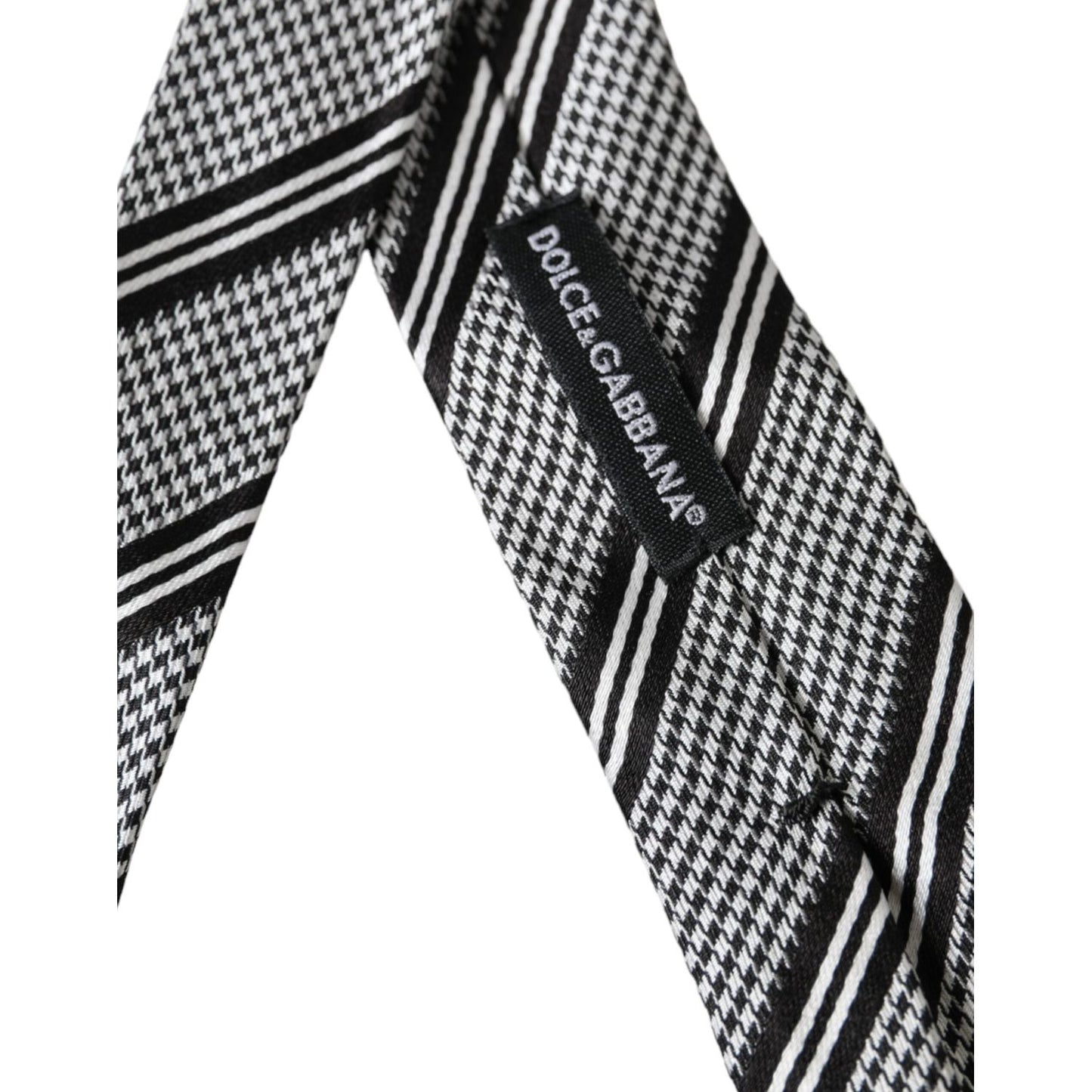Dolce & Gabbana Black White Stripes Silk Adjustable Tie Dolce & Gabbana Light Gray