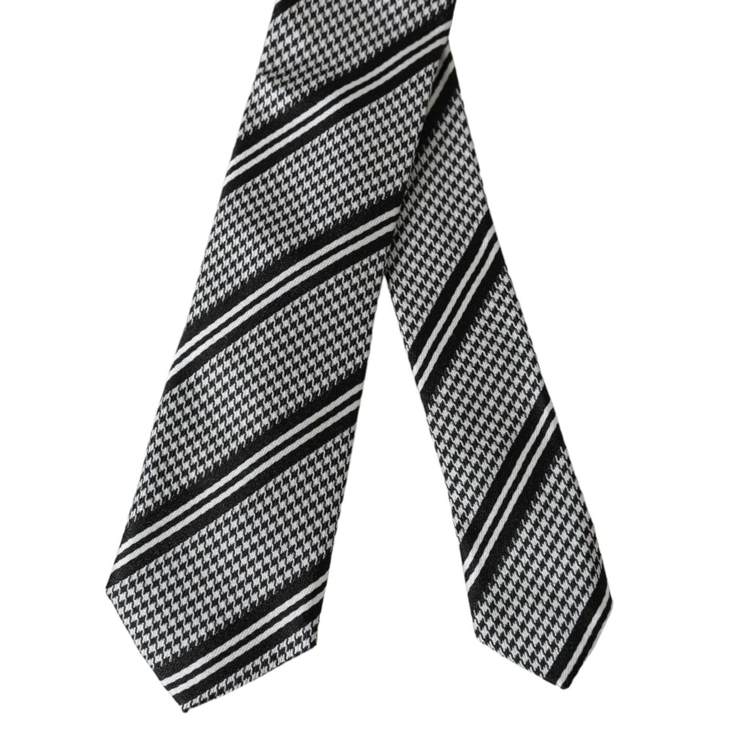 Dolce & Gabbana Black White Stripes Silk Adjustable Tie