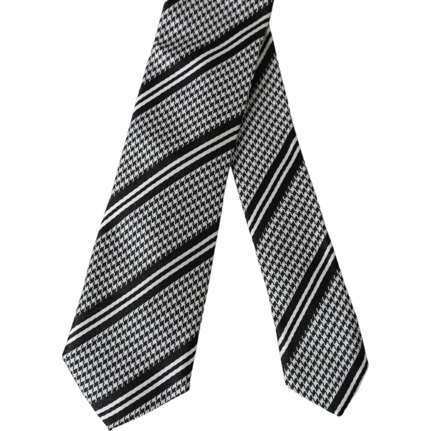Dolce & Gabbana Black White Stripes Silk Adjustable Tie Dolce & Gabbana Gray
