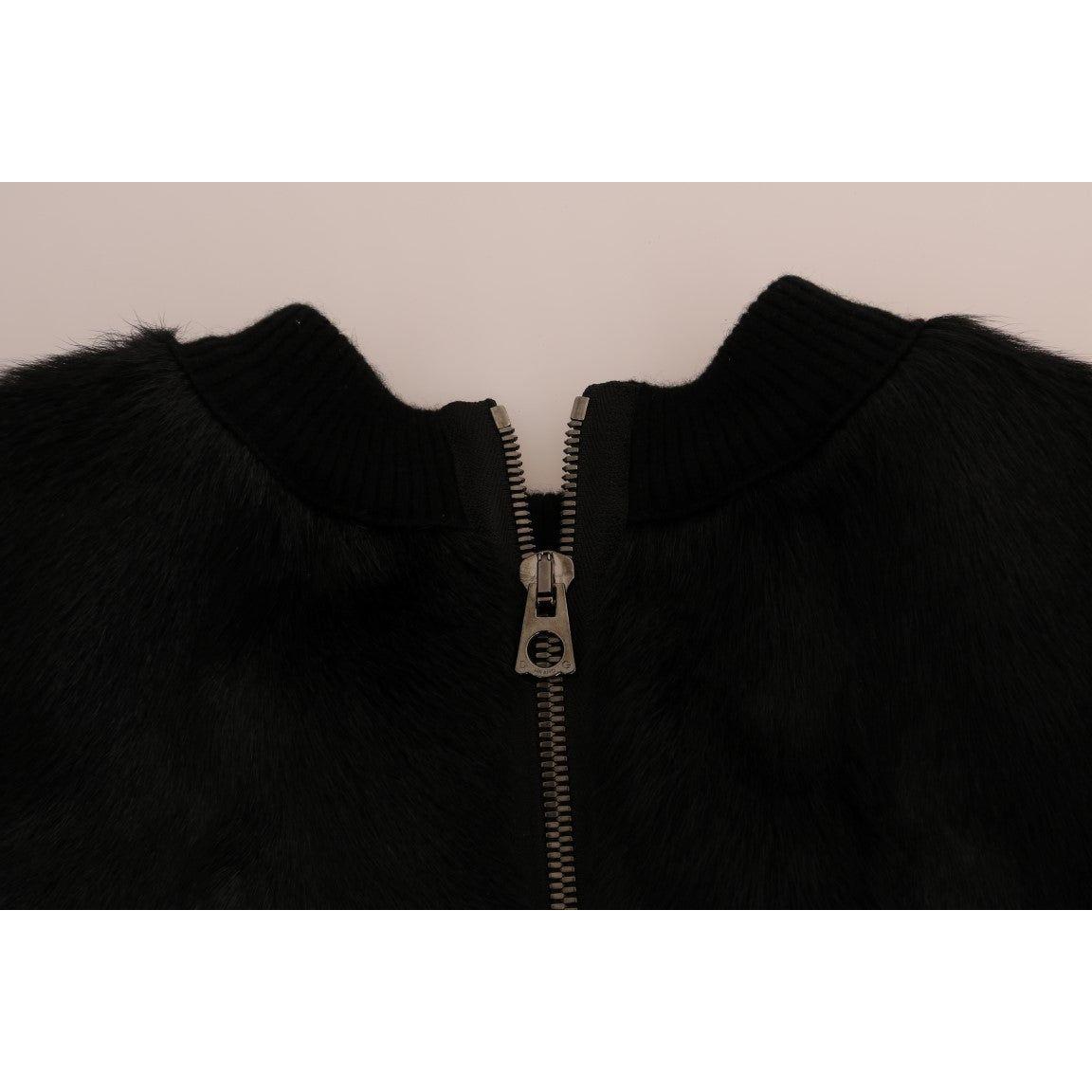 Dolce & Gabbana Floral Brocade Black Fur Sweater Dolce & Gabbana Black