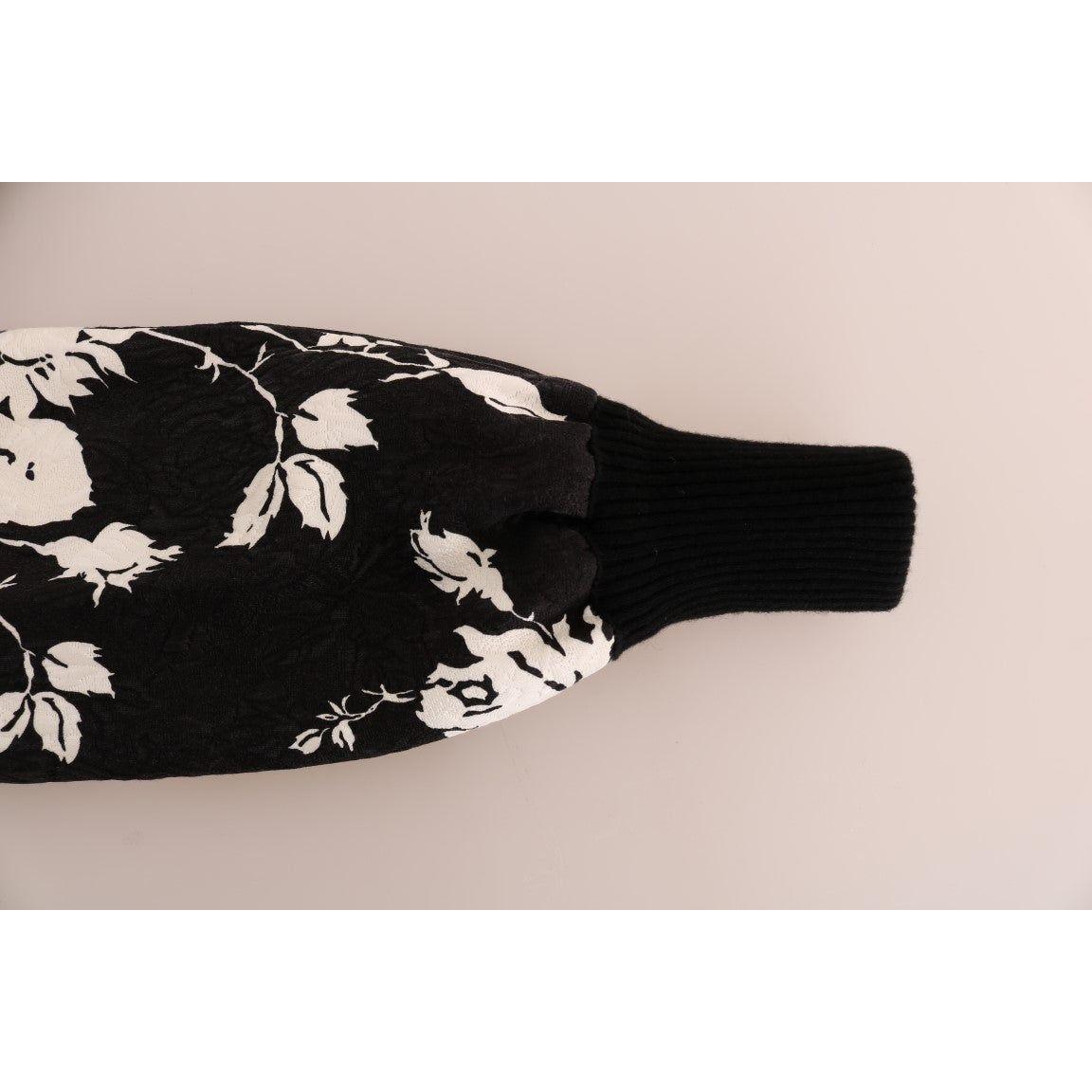 Dolce & Gabbana Floral Brocade Black Fur Sweater Dolce & Gabbana Black