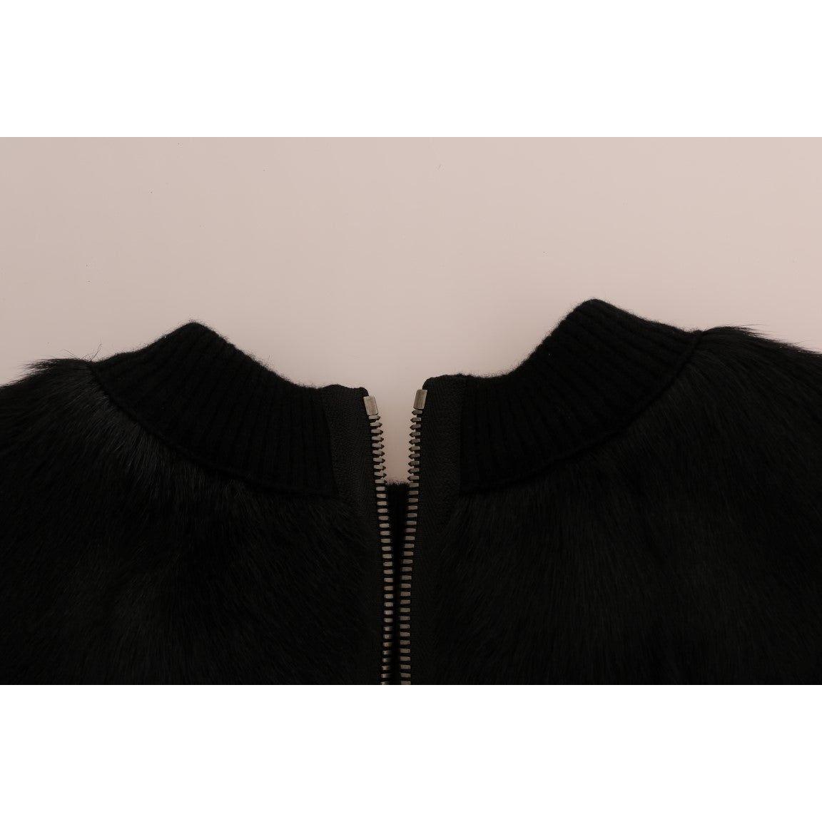 Dolce & Gabbana Floral Brocade Black Fur Sweater Dolce & Gabbana Gray