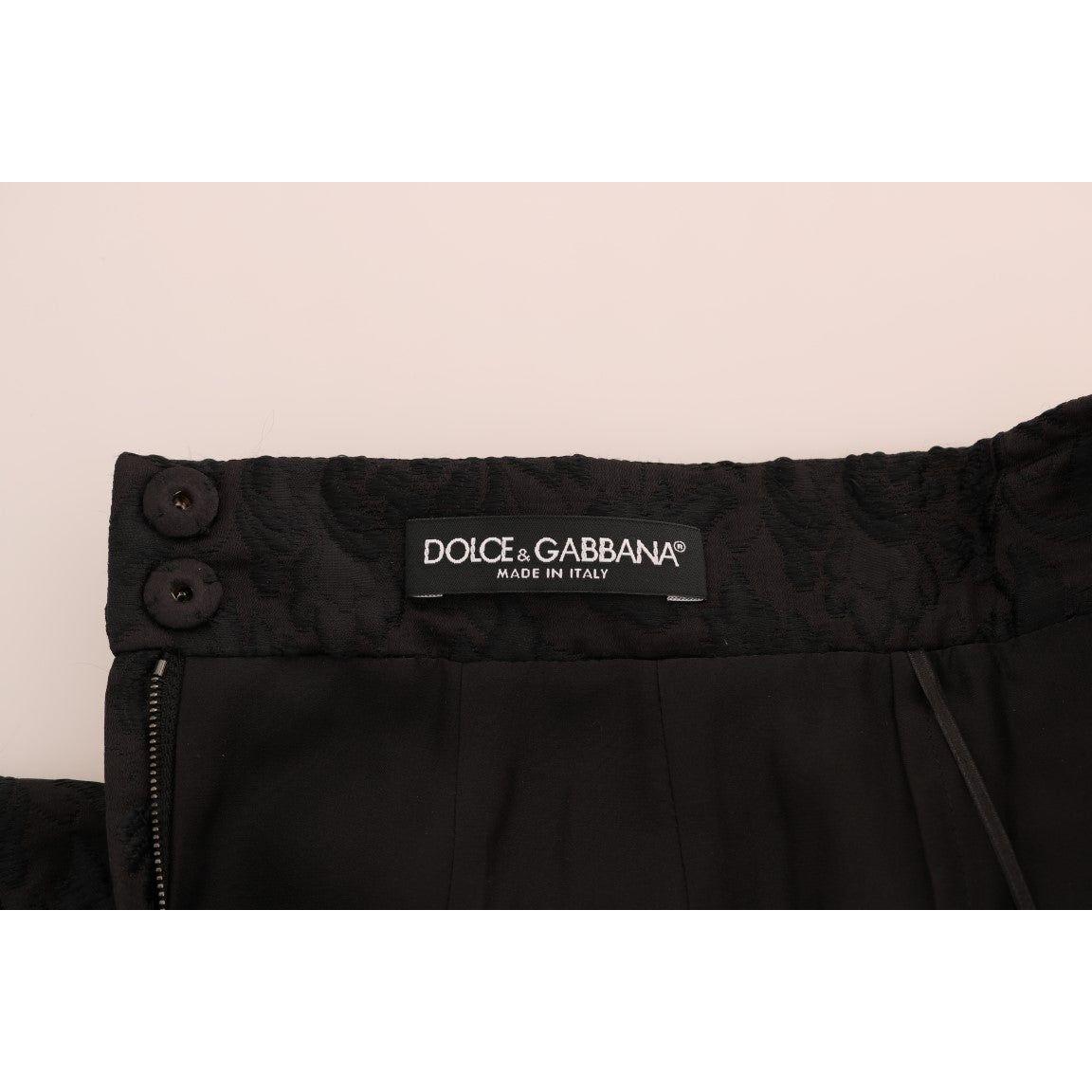 Dolce & Gabbana Elegant Black Floral Jacquard A-Line Skirt Dolce & Gabbana Black