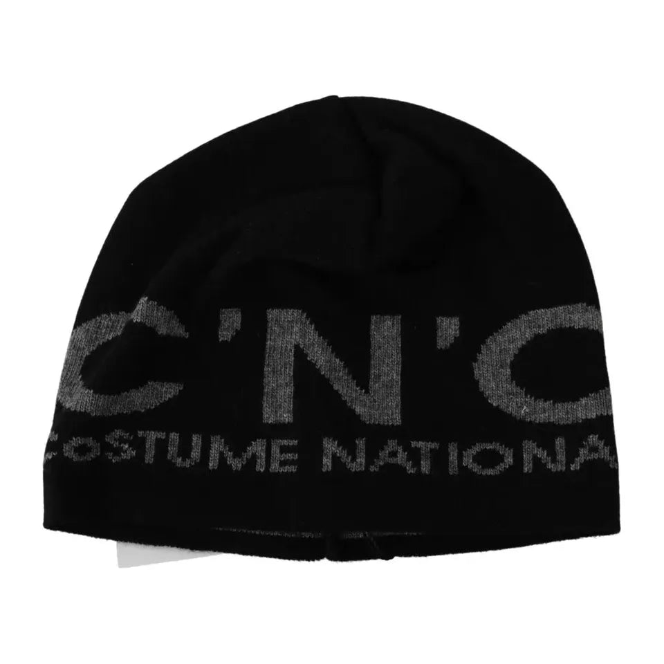 Costume National Black Wool Blend Branded Beanie Hat Costume National Black