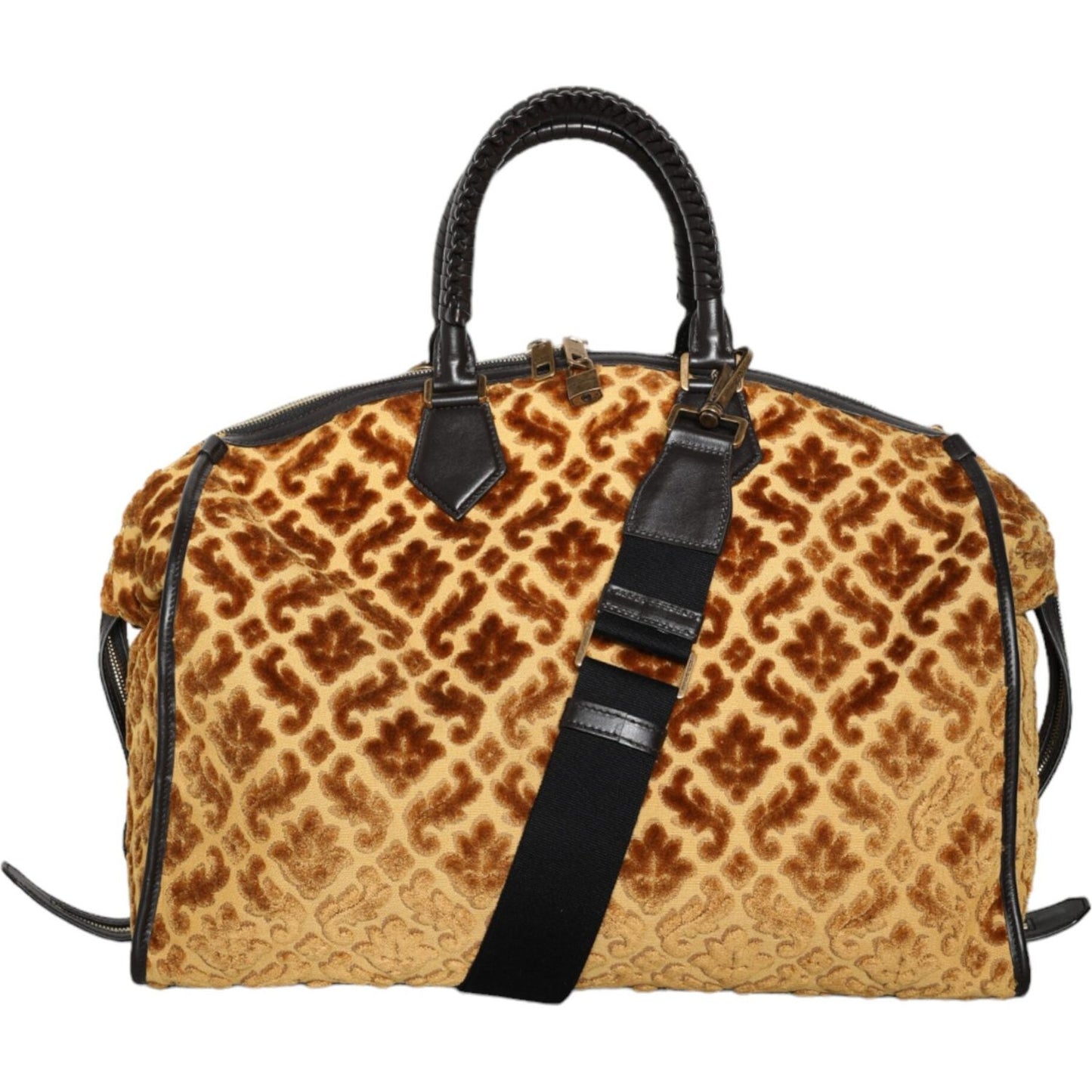 Dolce & Gabbana Beige Velvet Top Handle Shoulder Duffle Women Bag Dolce & Gabbana Dark Khaki