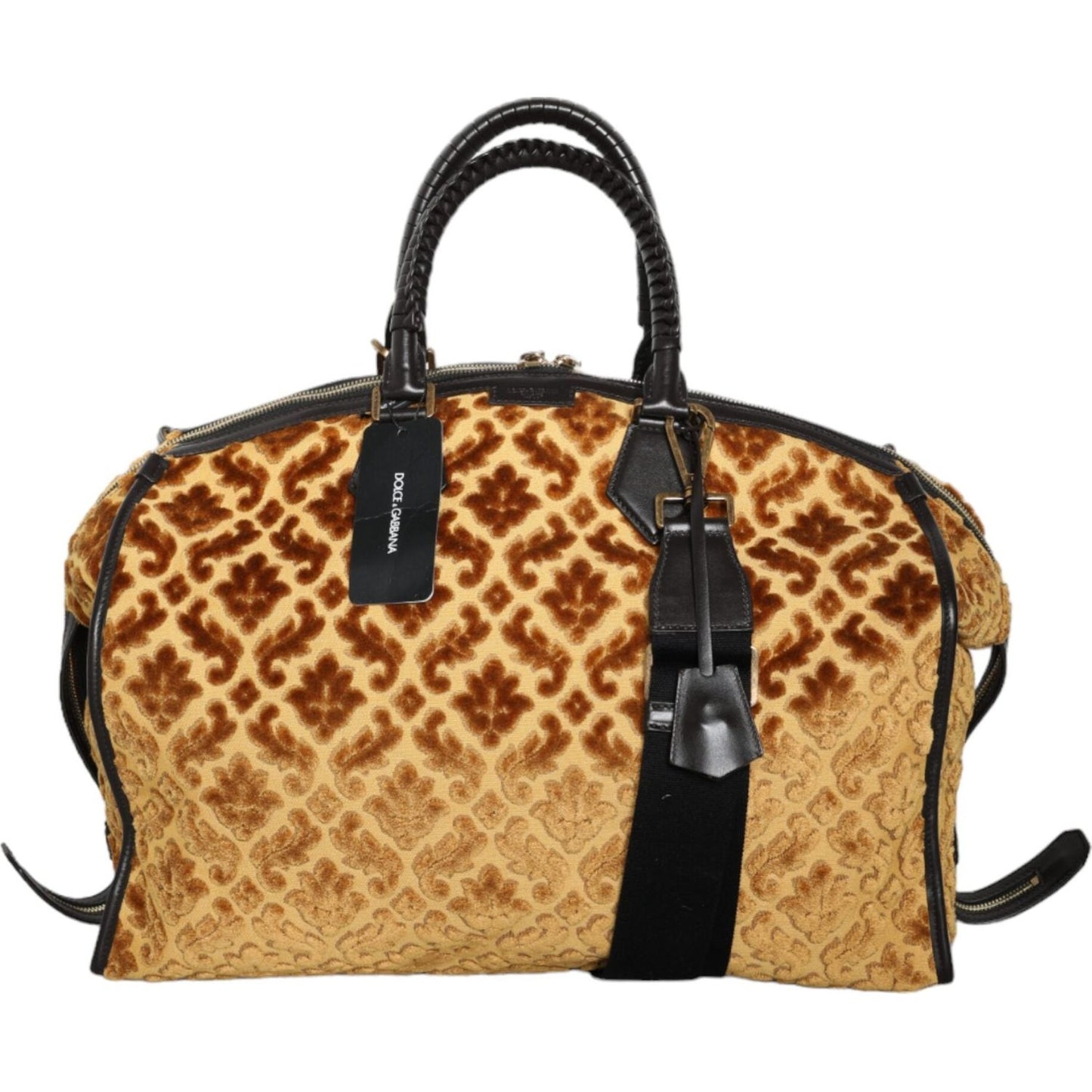 Dolce & Gabbana Beige Velvet Top Handle Shoulder Duffle Women Bag Dolce & Gabbana Dark Khaki