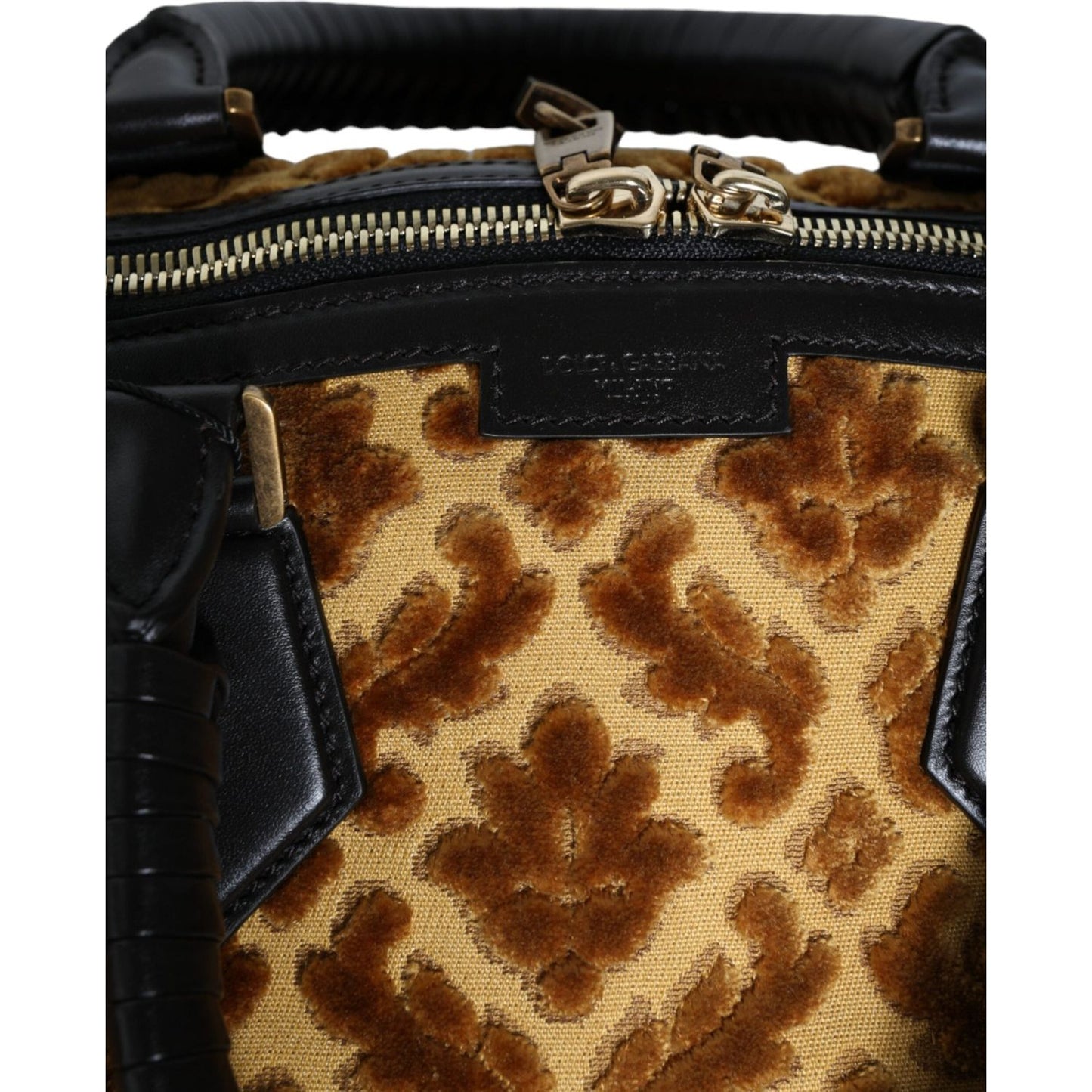 Dolce & Gabbana Beige Velvet Top Handle Shoulder Duffle Women Bag Dolce & Gabbana Black