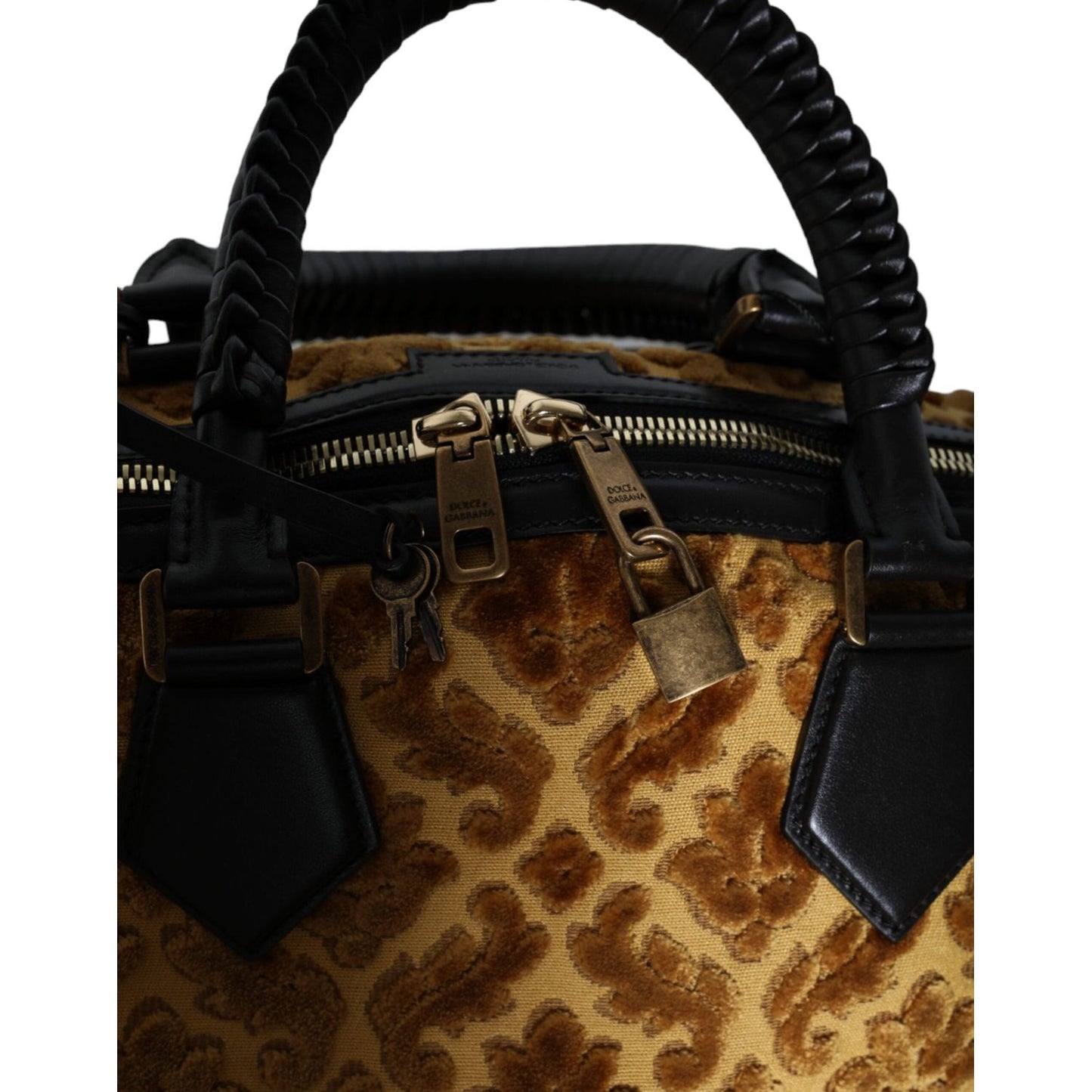 Dolce & Gabbana Beige Velvet Top Handle Shoulder Duffle Women Bag Dolce & Gabbana Black