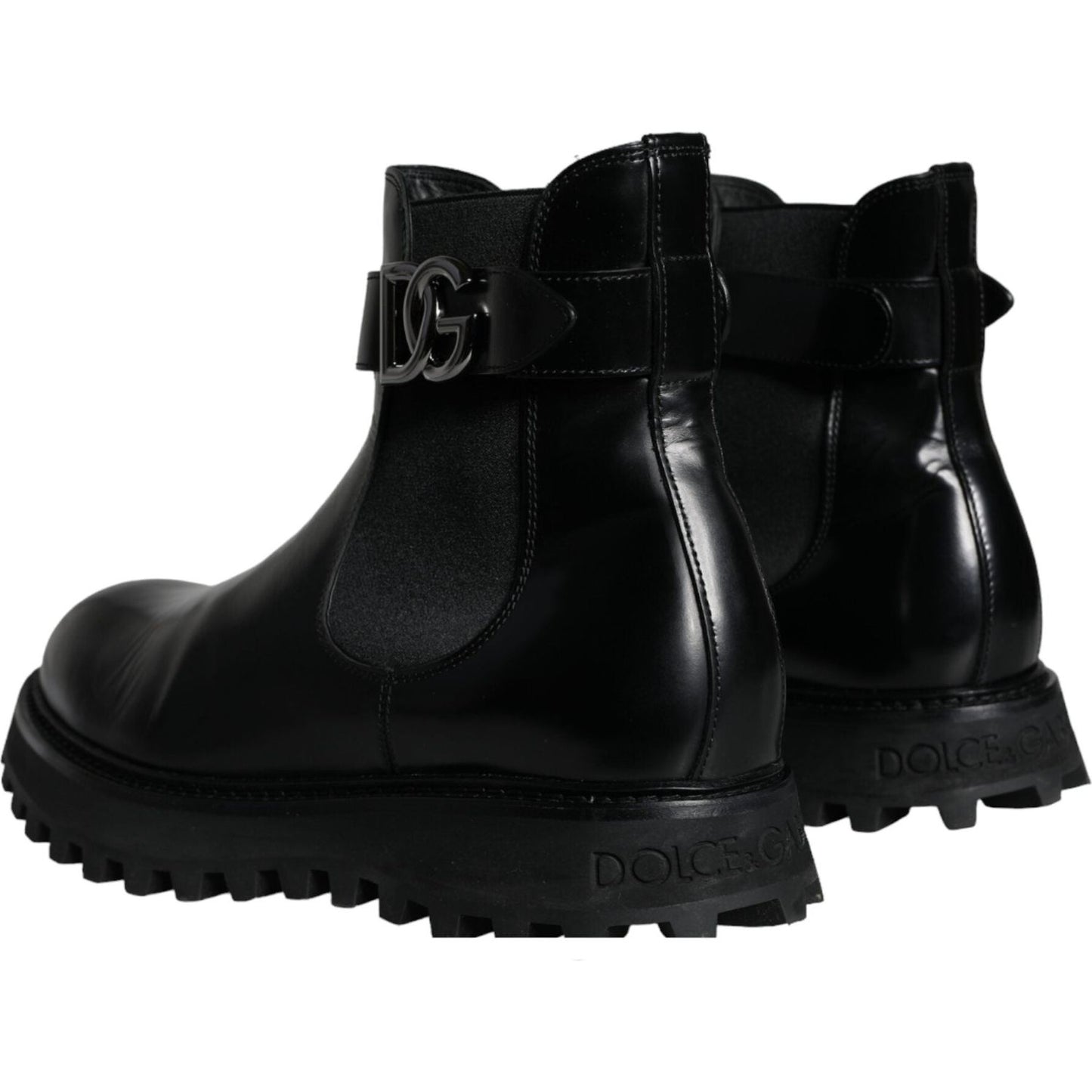 Dolce & Gabbana Black Belted DG Logo Men Chelsea Boots Shoes Dolce & Gabbana Black