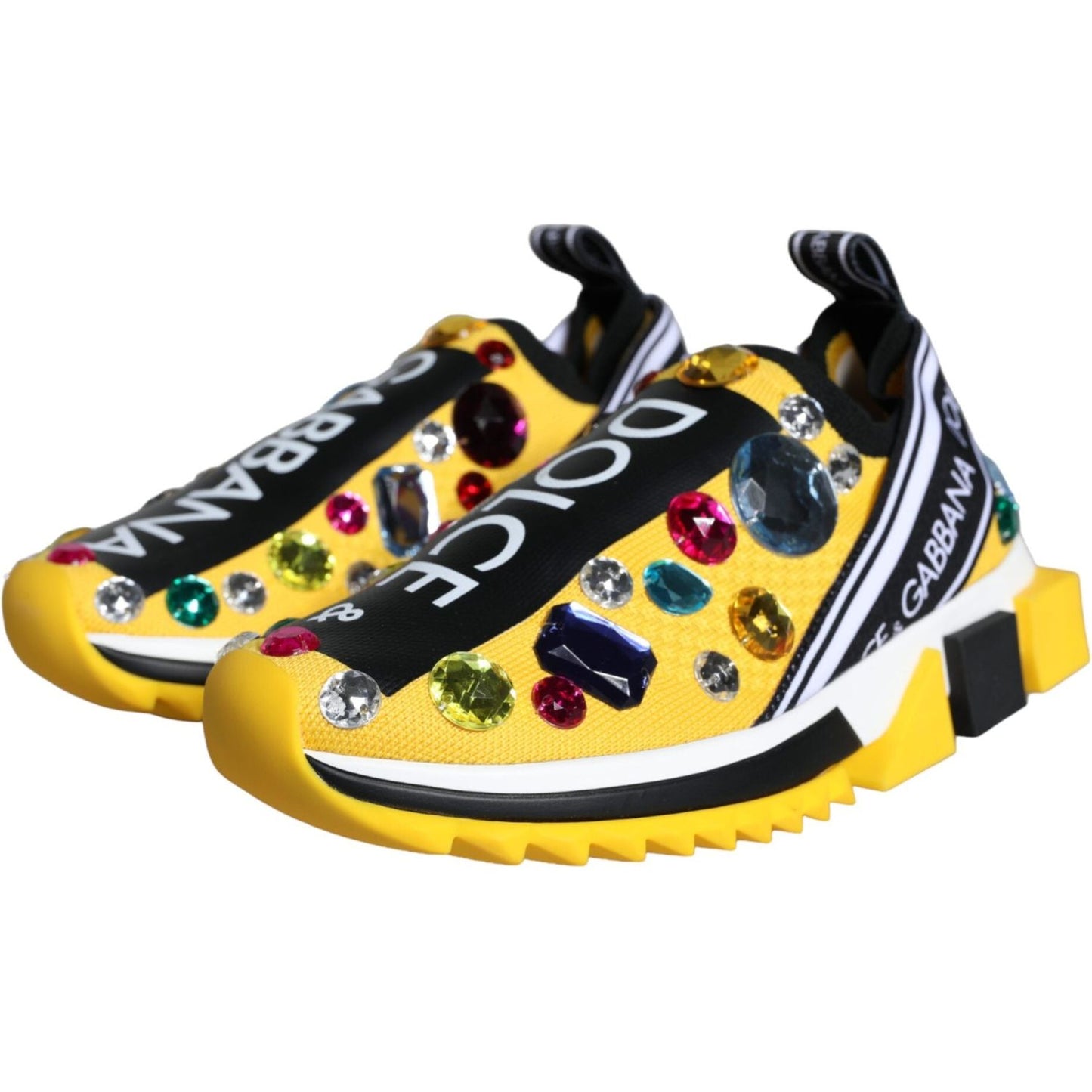 Dolce & Gabbana Yellow Sorrento Crystals Sneakers Womens Shoes Dolce & Gabbana Black