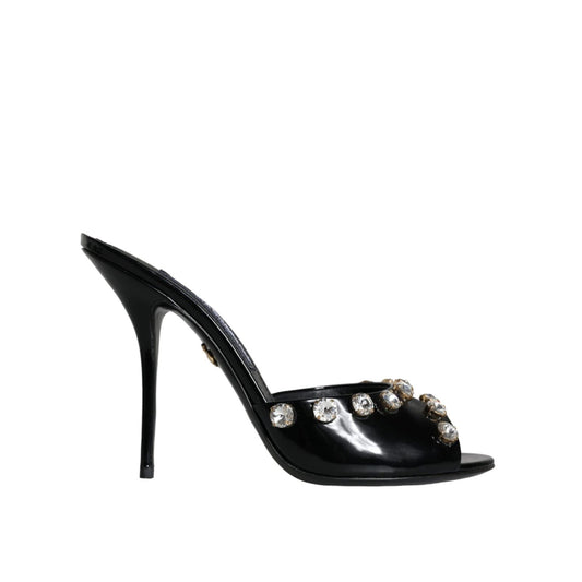 Dolce & Gabbana Black Crystal Heels Keira Sandals Shoes