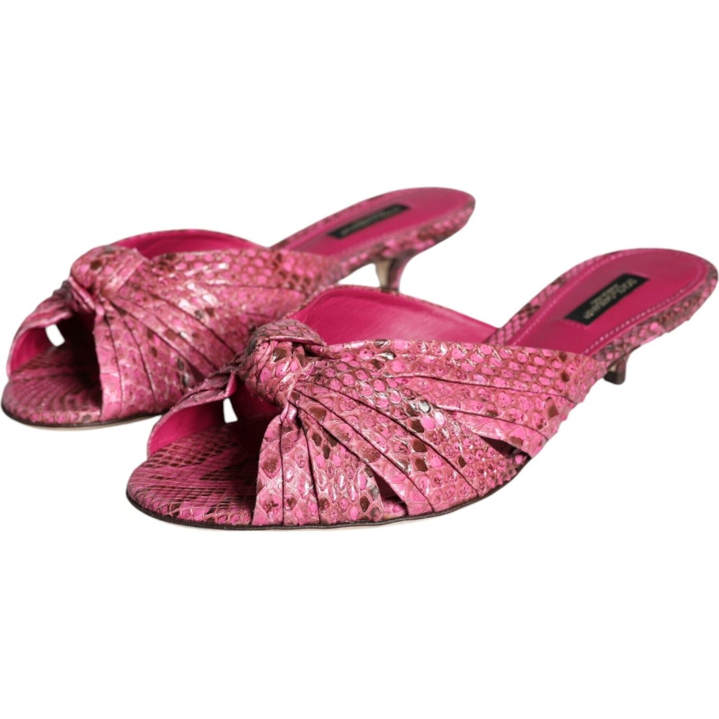 Dolce & Gabbana Pink Python Leather Kitten Heels Slides Shoes Dolce & Gabbana Maroon