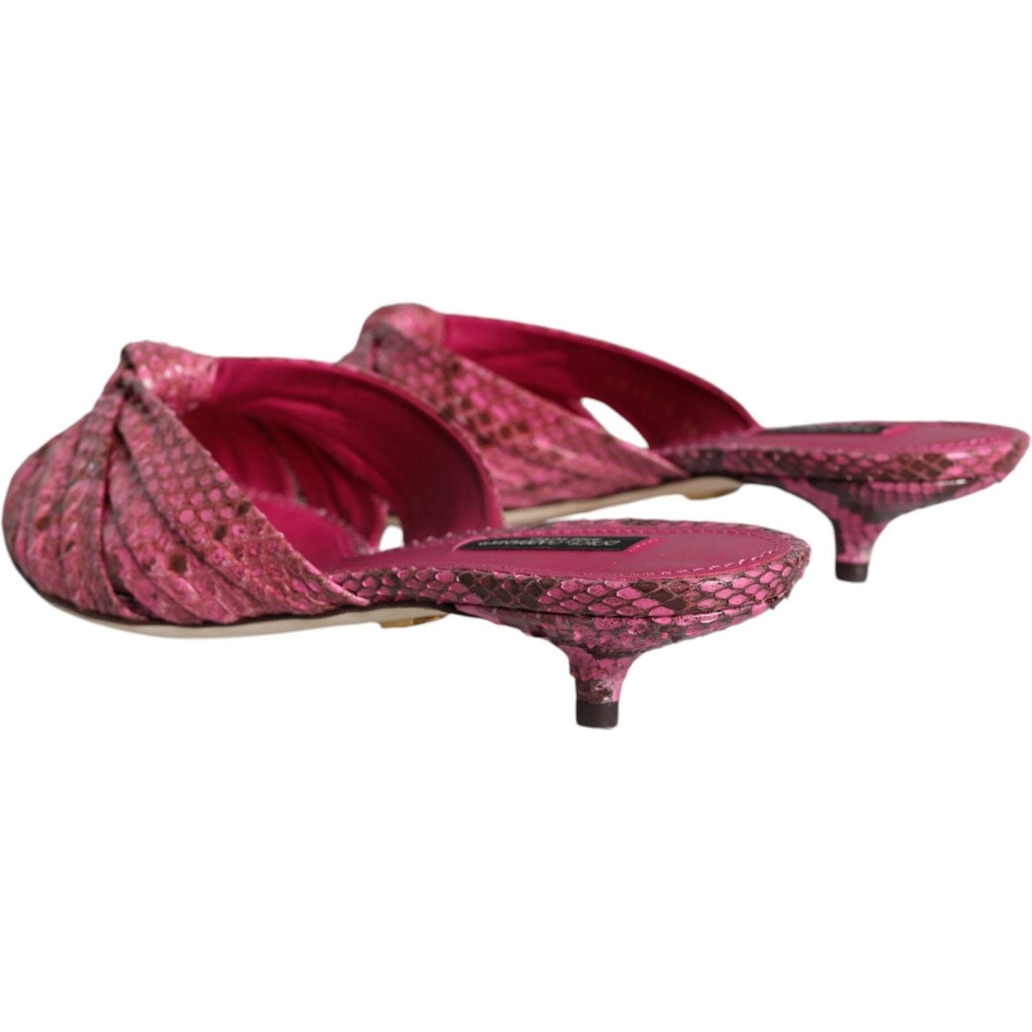 Dolce & Gabbana Pink Python Leather Kitten Heels Slides Shoes Dolce & Gabbana Sienna