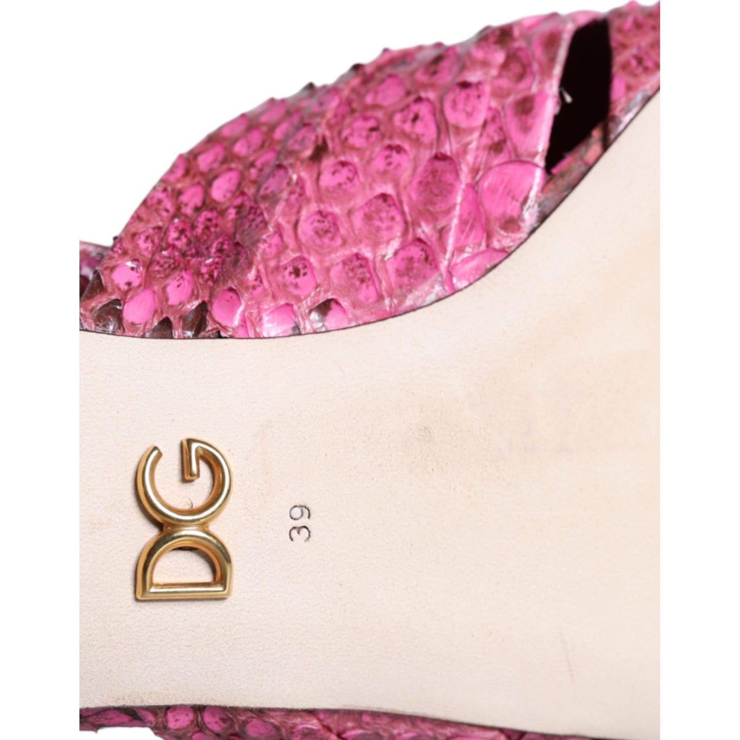 Dolce & Gabbana Pink Python Leather Kitten Heels Slides Shoes Dolce & Gabbana Maroon