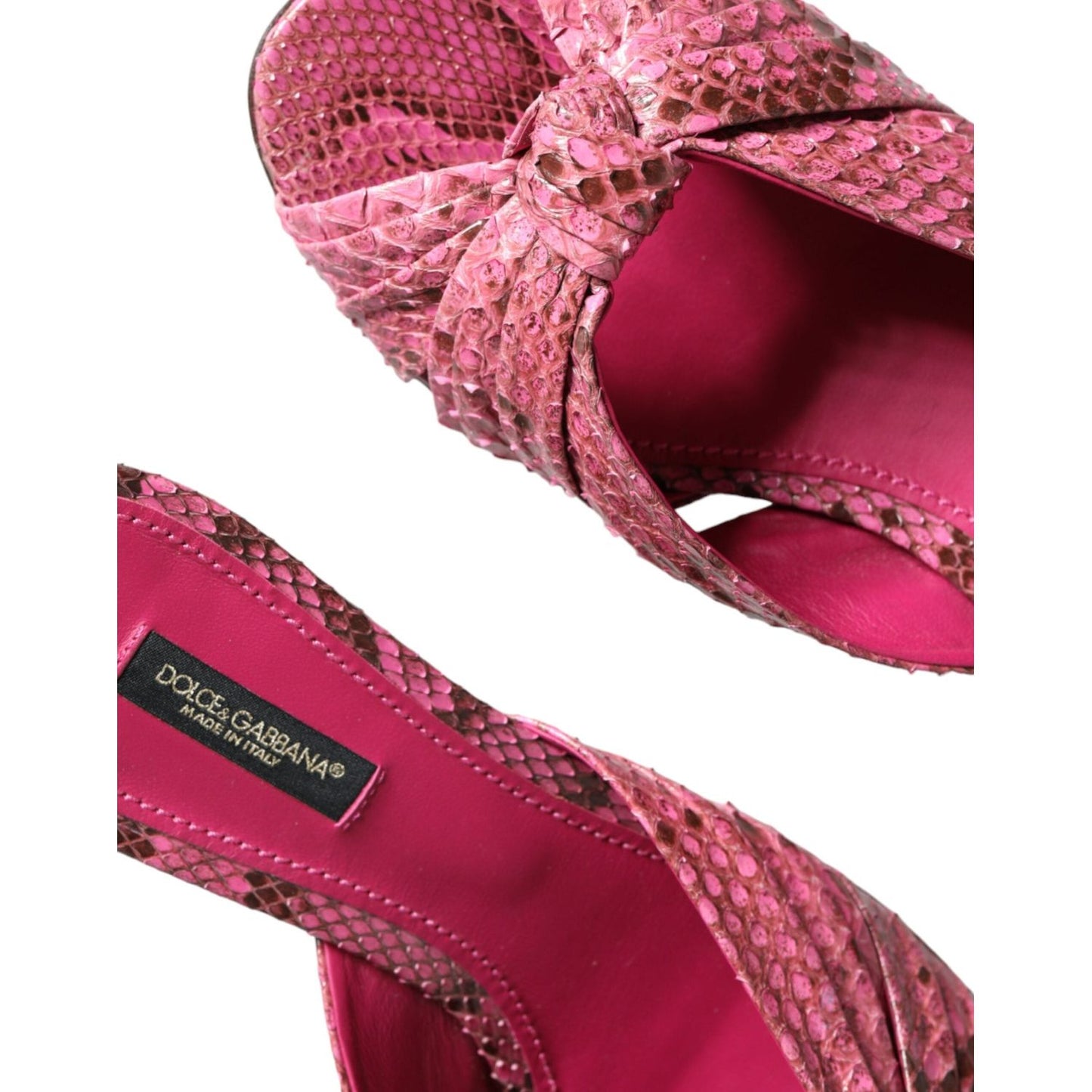 Dolce & Gabbana Pink Python Leather Kitten Heels Slides Shoes Dolce & Gabbana Maroon