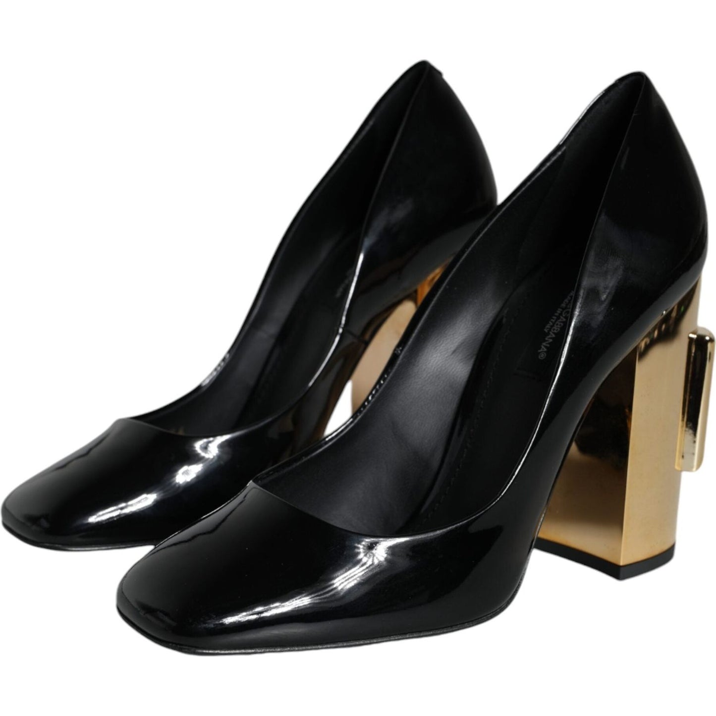 Dolce & Gabbana Black Gold Patent Leather Logo Heels Pumps Shoes Dolce & Gabbana Black
