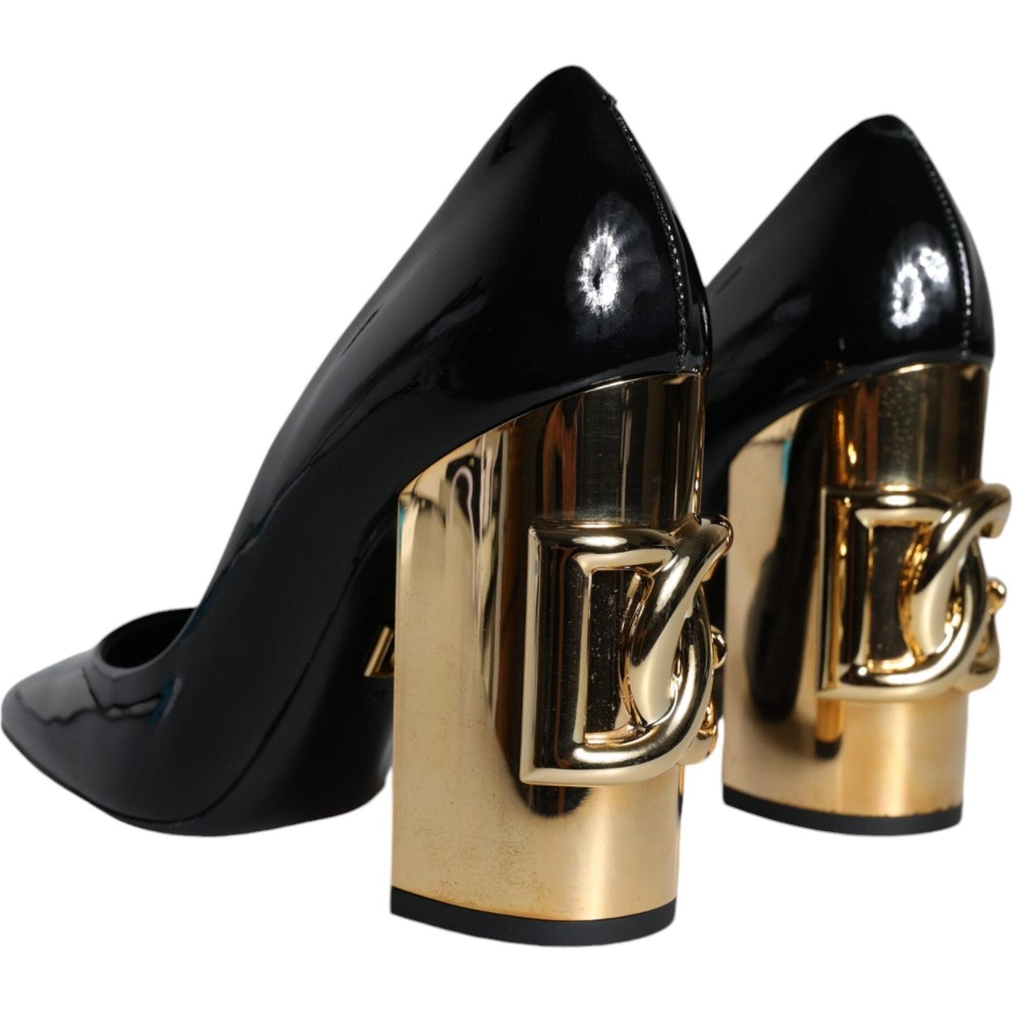 Dolce & Gabbana Black Gold Patent Leather Logo Heels Pumps Shoes Dolce & Gabbana Tan