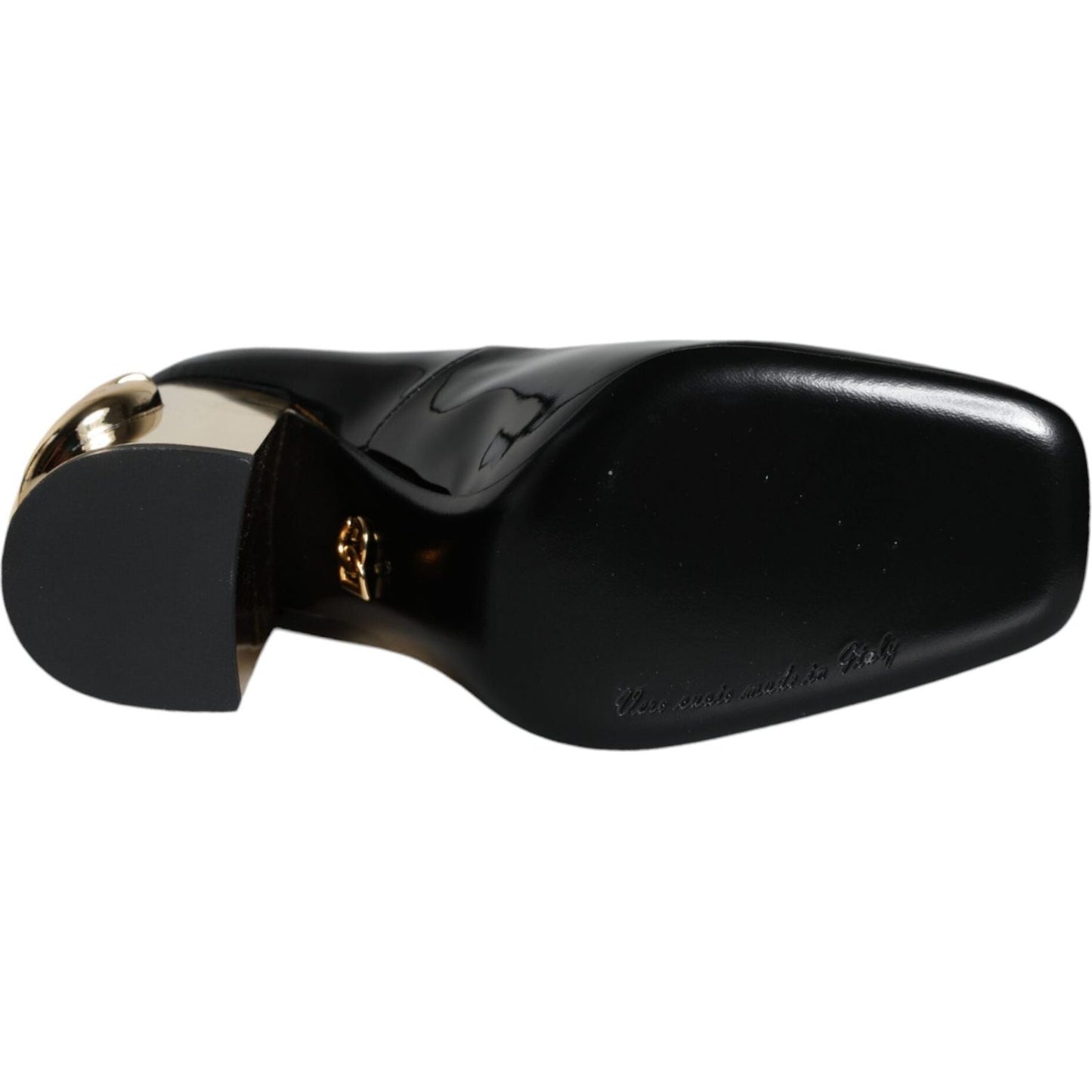 Dolce & Gabbana Black Gold Patent Leather Logo Heels Pumps Shoes Dolce & Gabbana Black