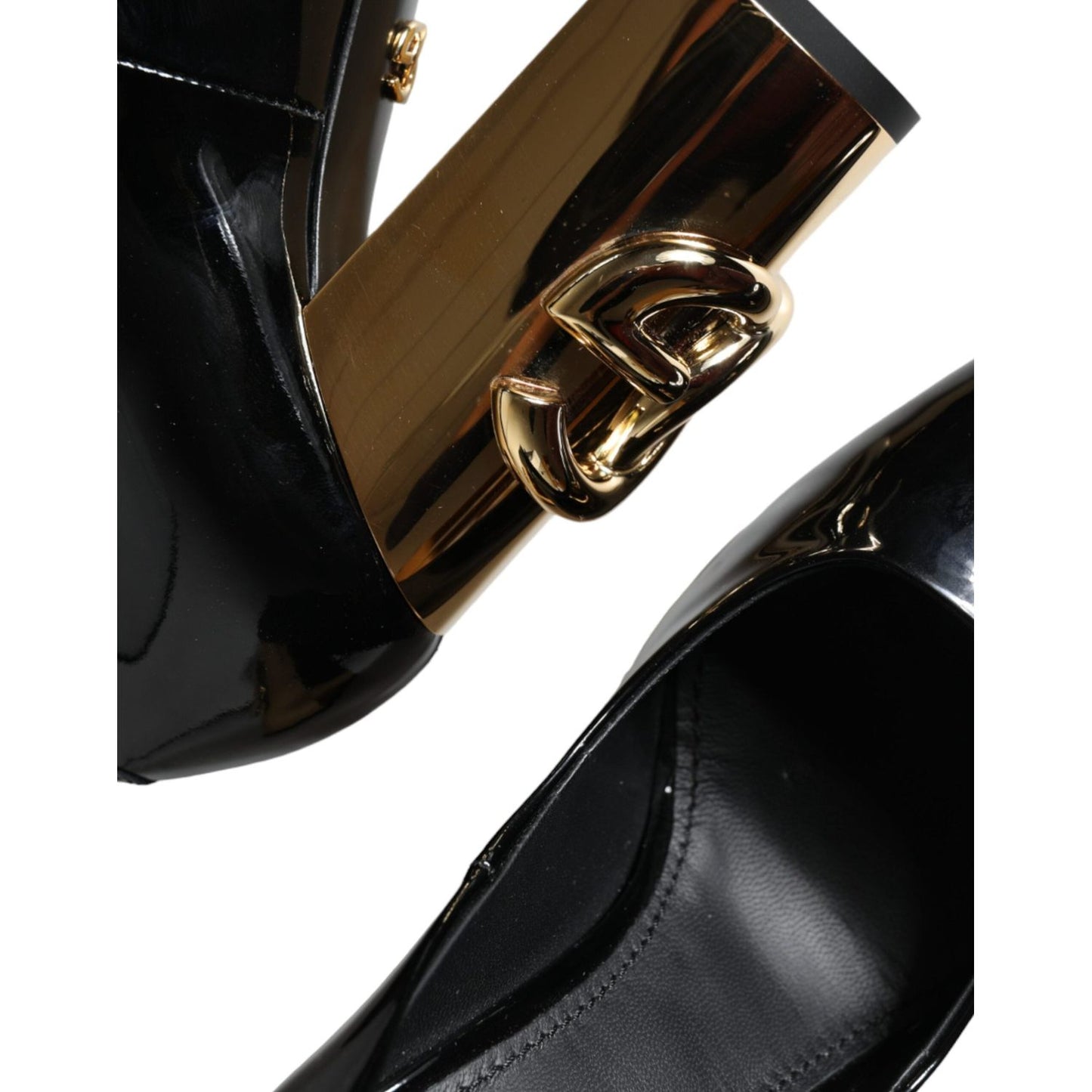 Dolce & Gabbana Black Gold Patent Leather Logo Heels Pumps Shoes Dolce & Gabbana Black