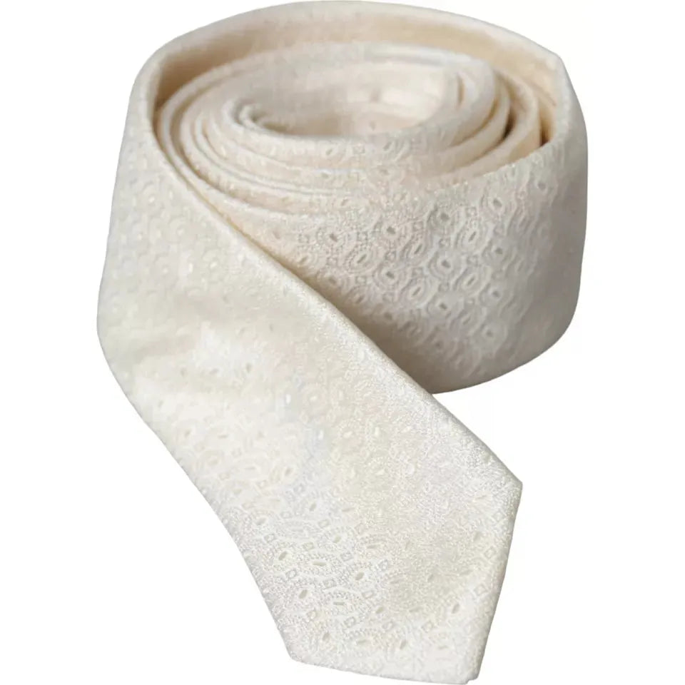 Dolce & Gabbana Off White Patterned Silk Adjustable Men Tie Dolce & Gabbana Light Gray