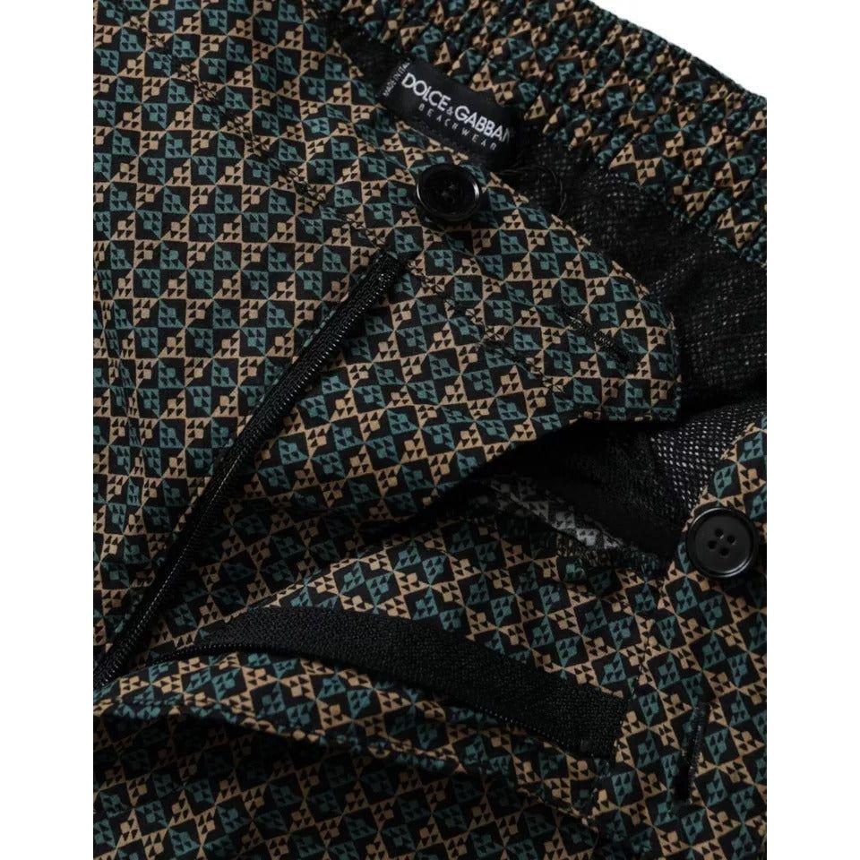 Dolce & Gabbana Brown Patterned Beachwear Swim Shorts Swimwear Dolce & Gabbana Black