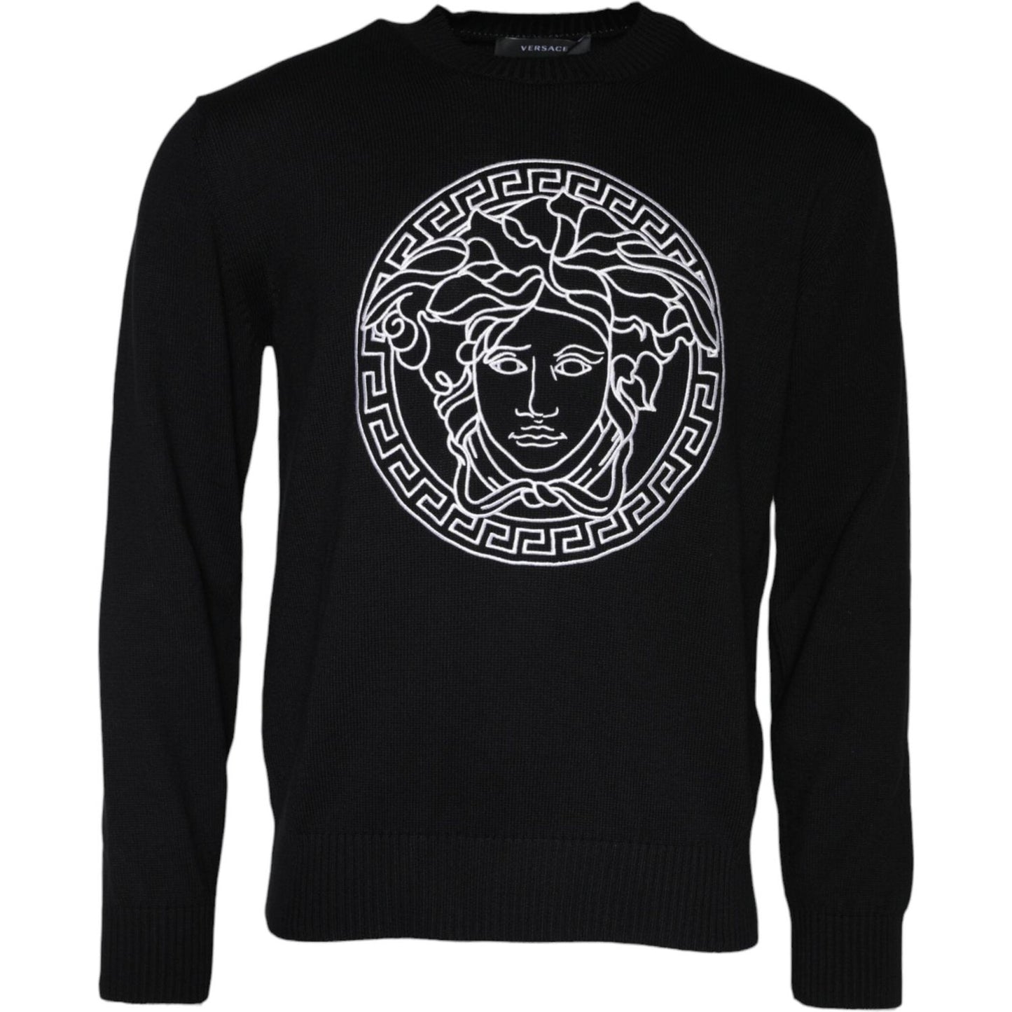Versace Black Medusa Embroidery Crew Neck Pullover Sweater Versace Black