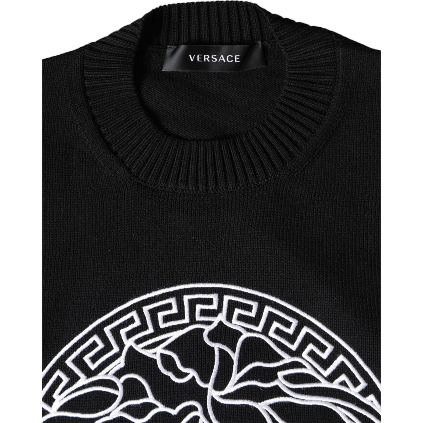 Versace Black Medusa Embroidery Crew Neck Pullover Sweater Versace Black