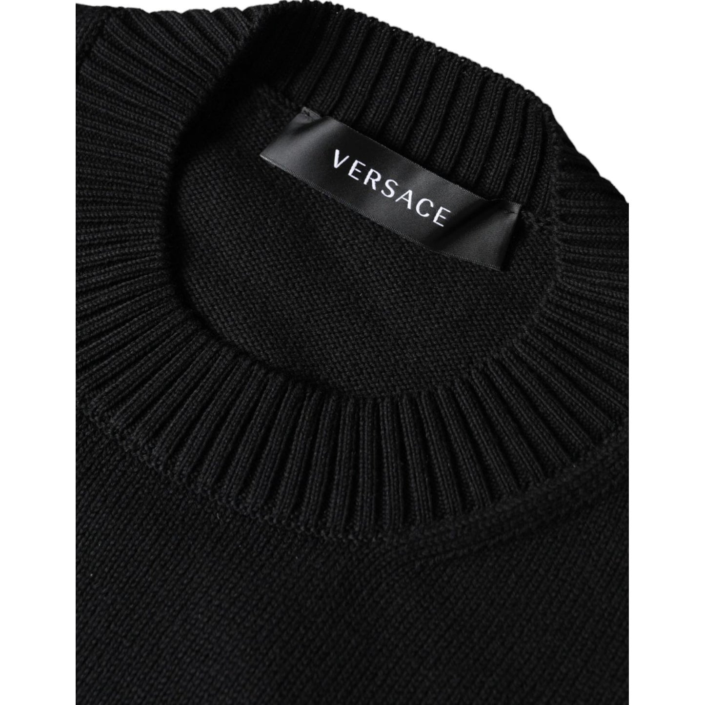 Versace Black Medusa Embroidery Crew Neck Pullover Sweater Versace Black