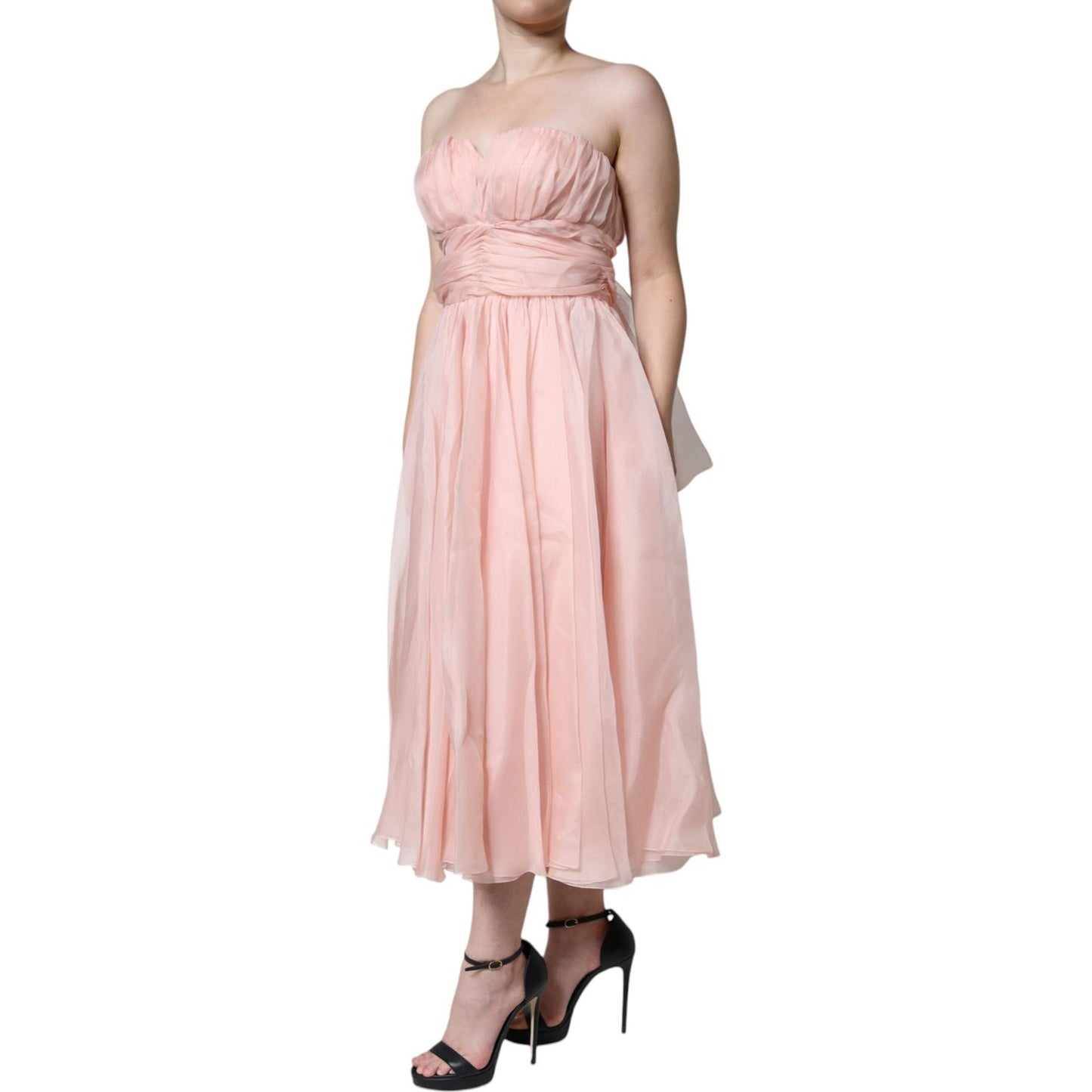 Dolce & Gabbana Pink Silk Strapless Maxi A-line Gown Dress Dolce & Gabbana Gray