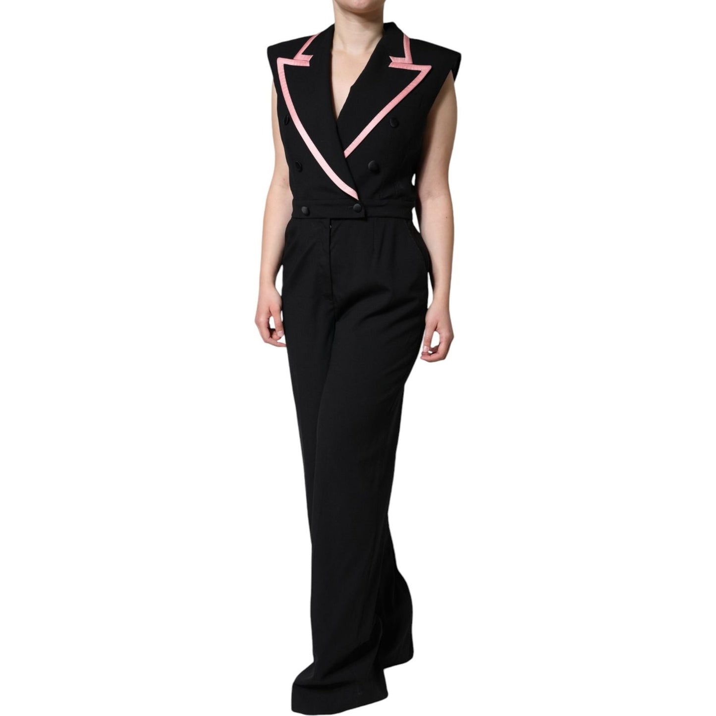 Dolce & Gabbana Black Wool Blend Sleeveless Jumpsuit Dress Dolce & Gabbana Tan