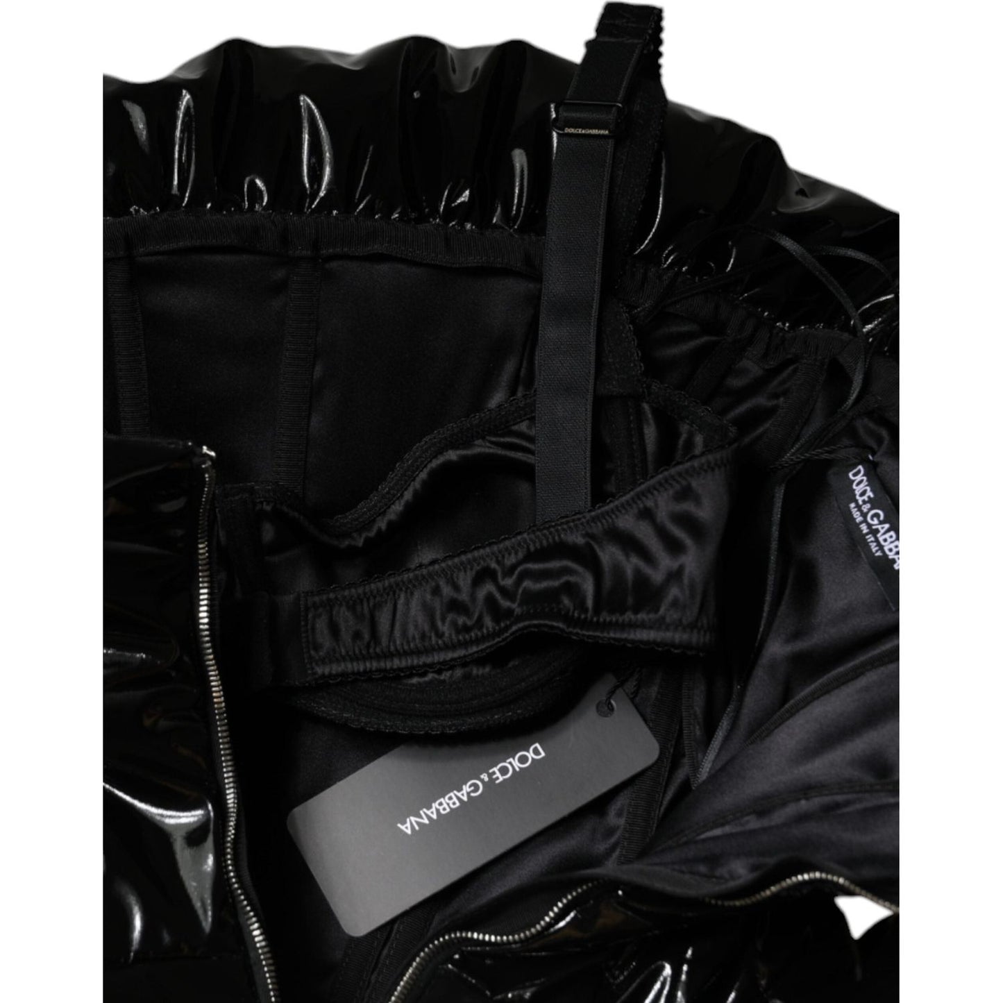 Dolce & Gabbana Black Polyester Ruched Coated Mini Dress Dolce & Gabbana Black