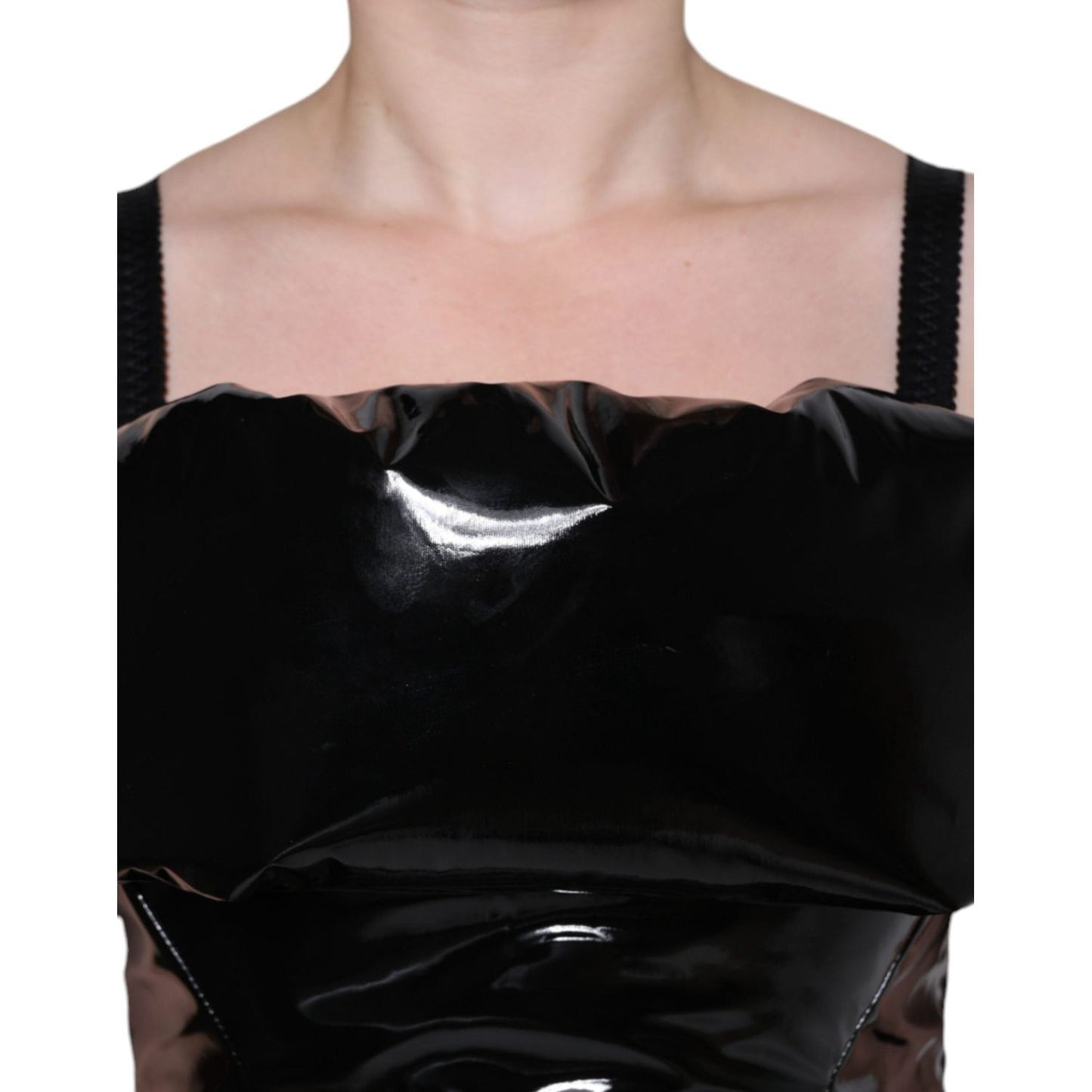 Dolce & Gabbana Black Polyester Ruched Coated Mini Dress Dolce & Gabbana Black