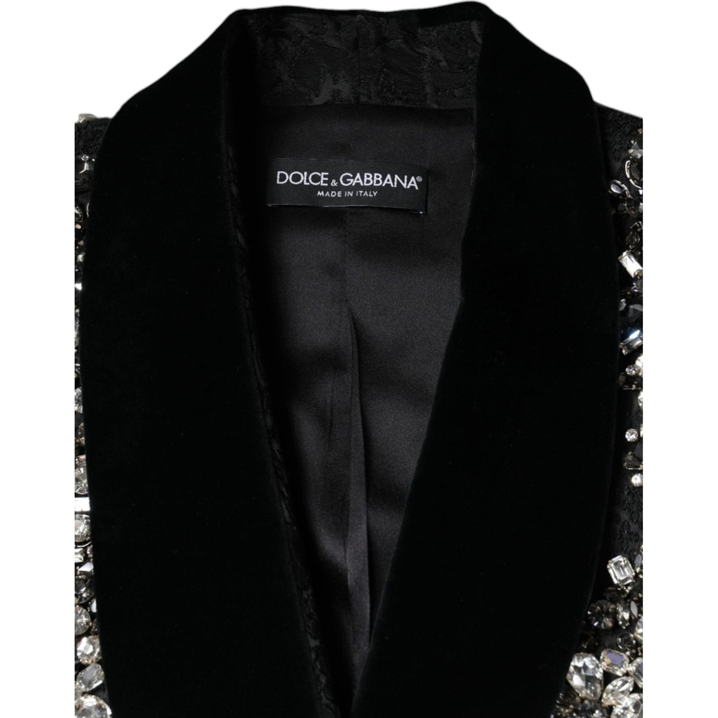 Dolce & Gabbana Black Jacquard Crystal Floral Jacket Blazer Dolce & Gabbana Black